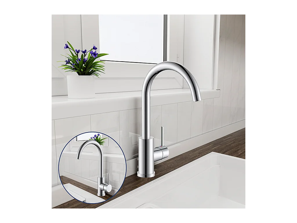 AICA Rubinetto miscelatore cucina per lavello collo di cigno, cromato