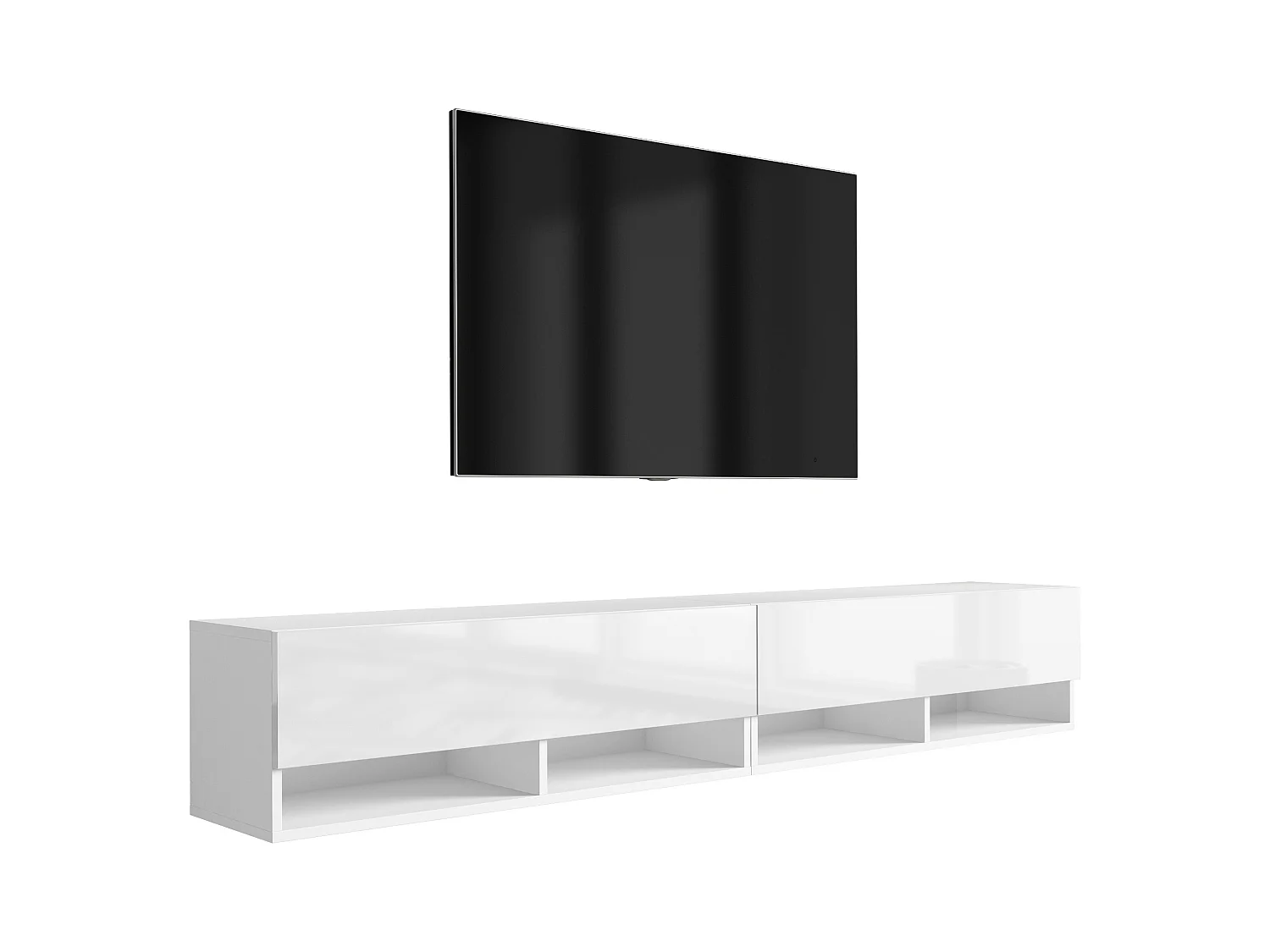 Meuble TV 200 (2 x 100) cm Blanc Mat / Blanc Brillant, 200 x 32 x 52 cm