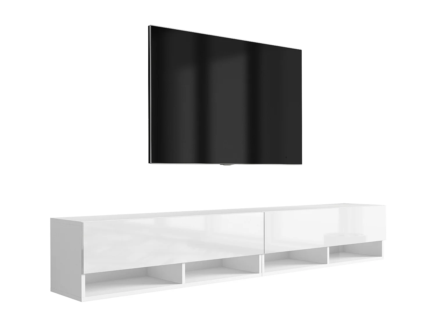 Meuble TV 200 (2 x 100) cm Blanc Mat / Blanc Brillant, 200 x 32 x 52 cm