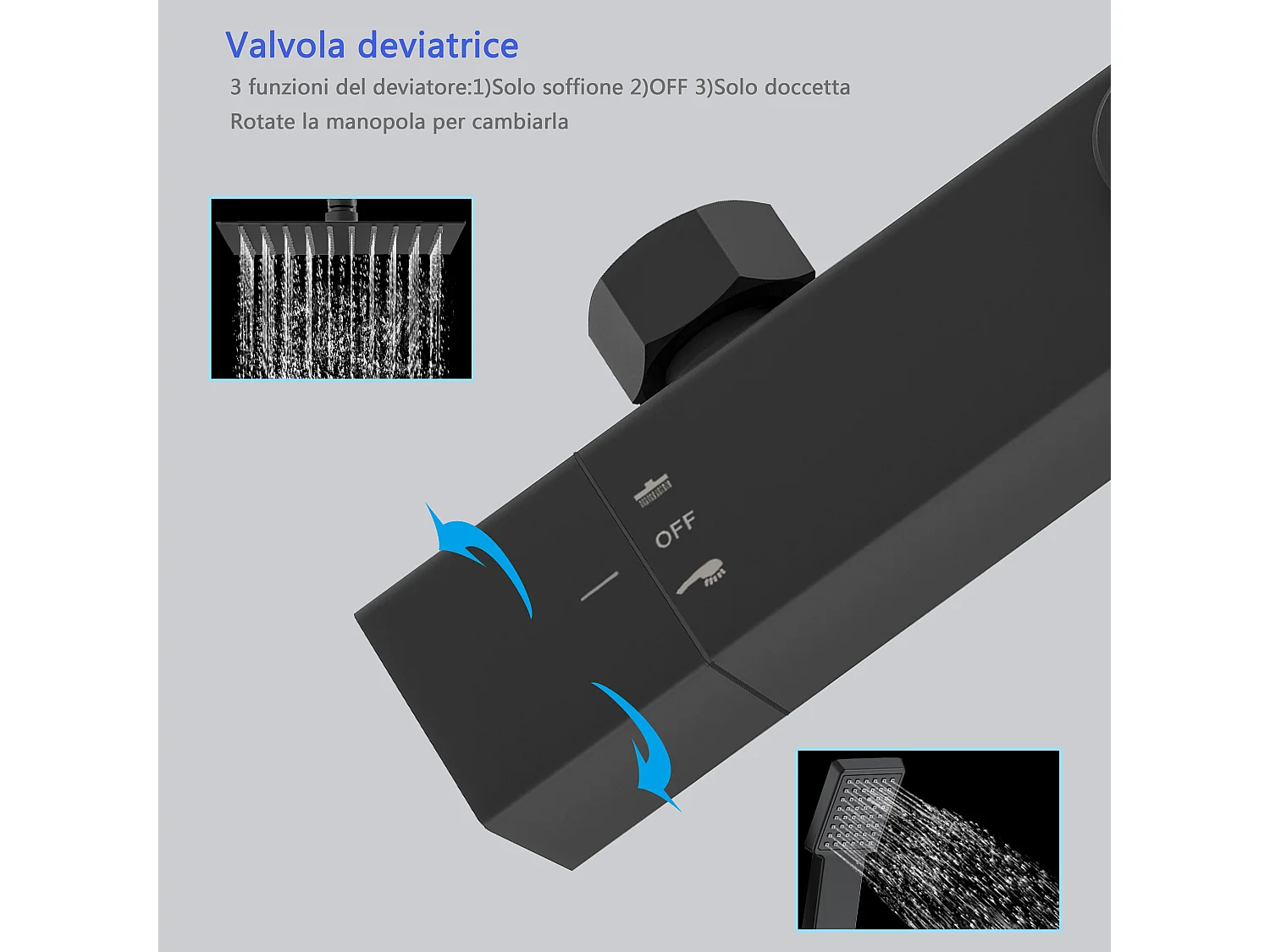 Miscelatore doccia termostatico con manopola in lega di zinco,colonna doccia soffione acciaio inox, nero