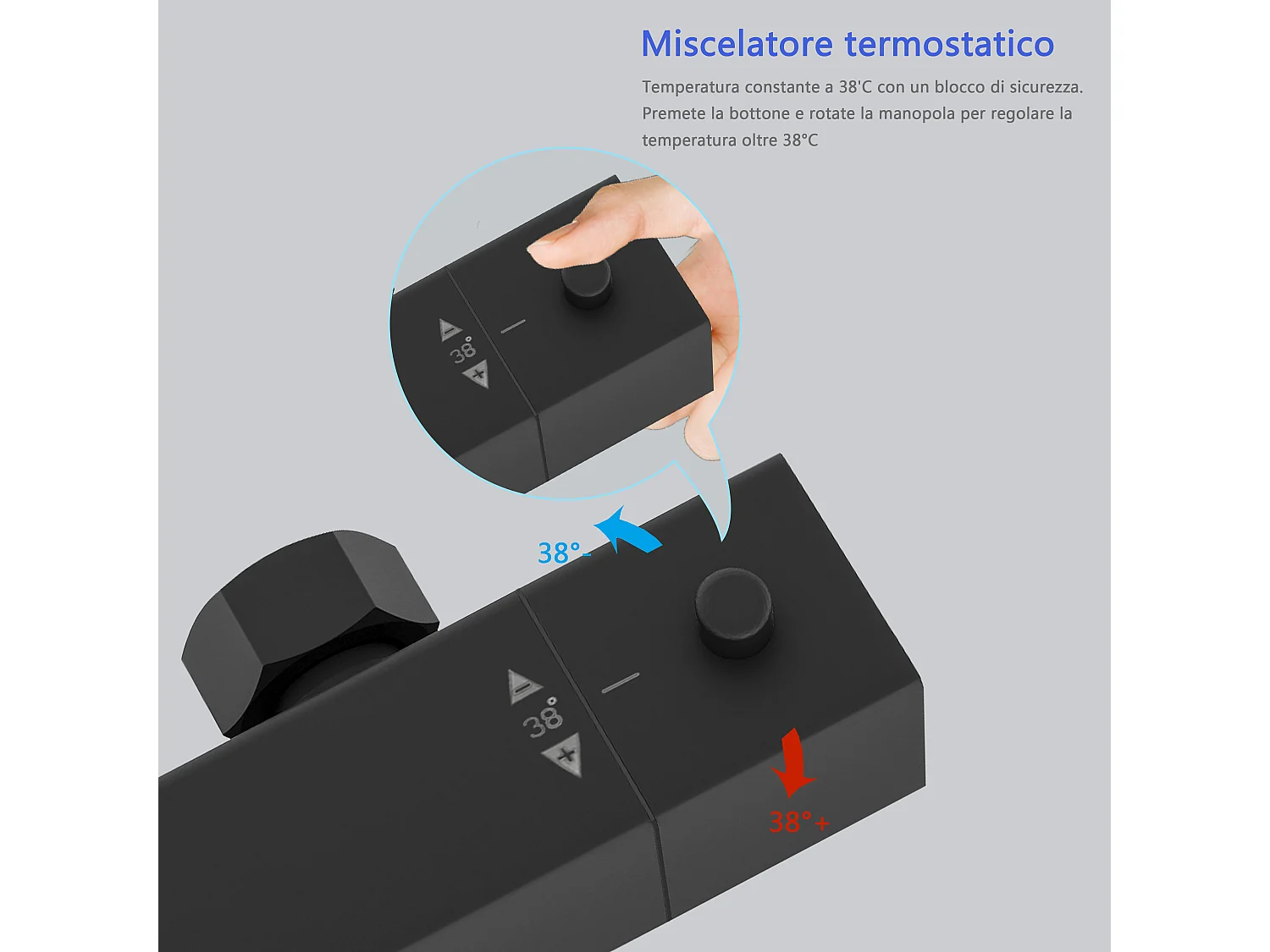 Miscelatore doccia termostatico con manopola in lega di zinco,colonna doccia soffione acciaio inox, nero