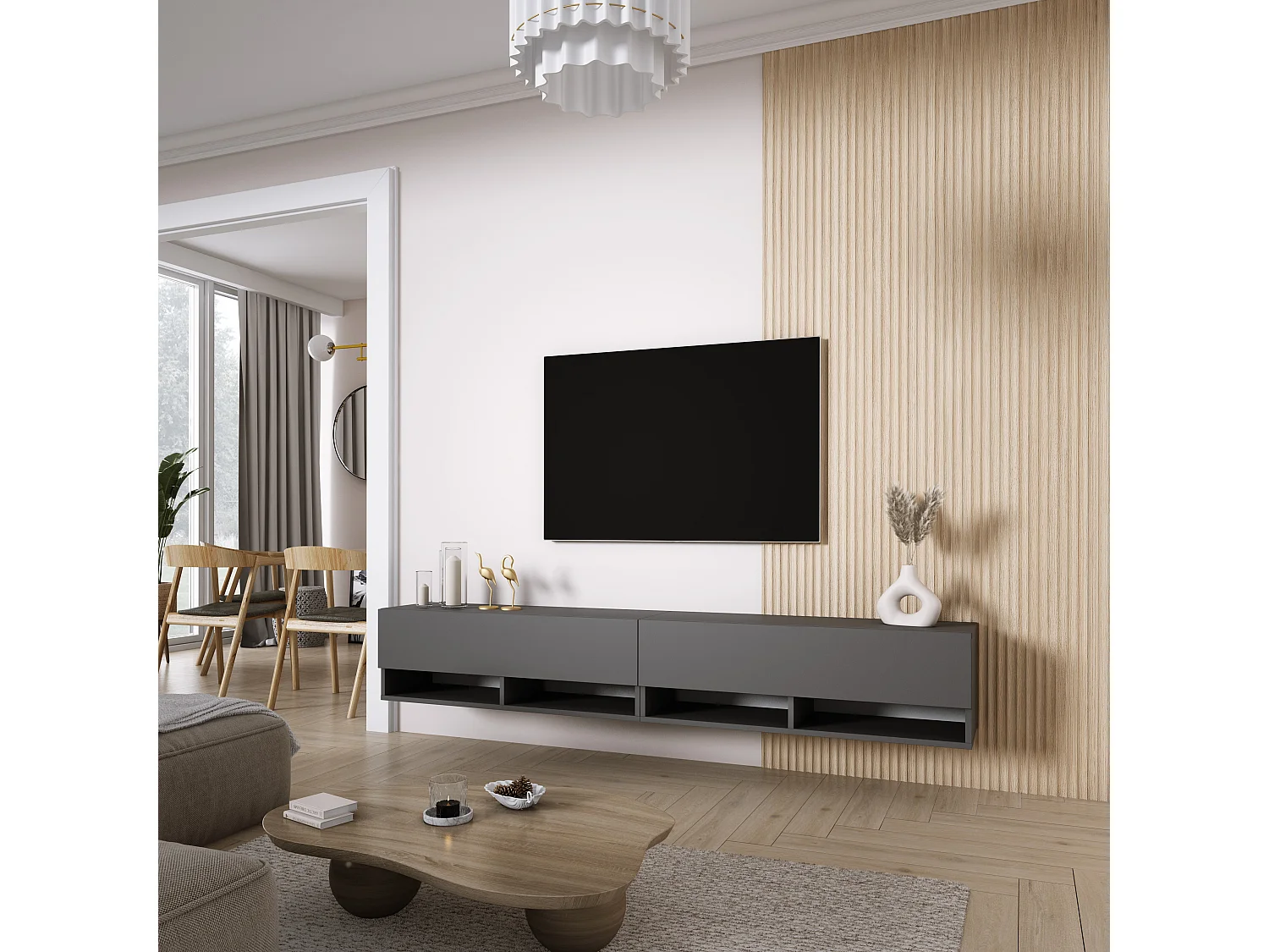 Meuble TV 200 (2 x 100) cm Anthracite, 200 x 32 x 52 cm