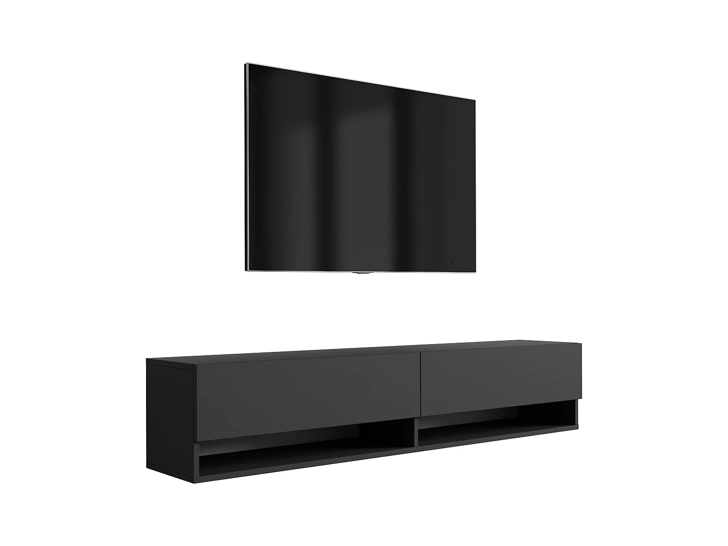 Meuble TV 170 cm Noir Mat, 170 x 32 x 34 cm