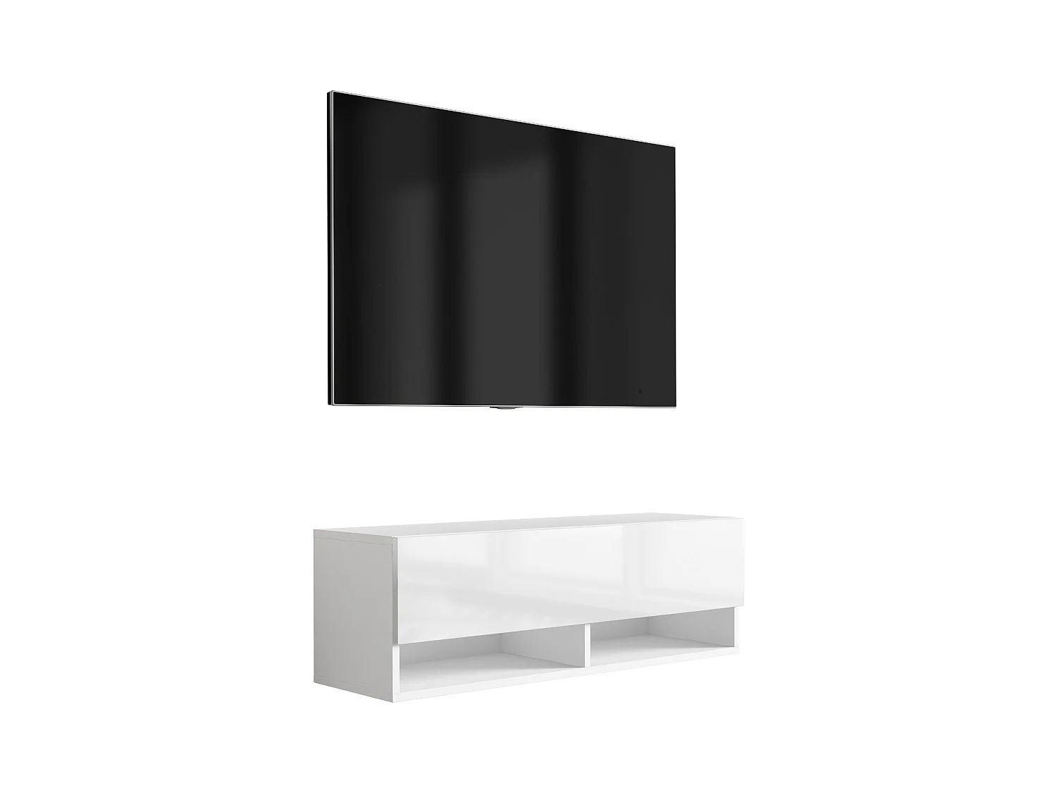 Meuble TV 100 cm Blanc Mat / Blanc Brillant, 100 x 32 x 34 cm