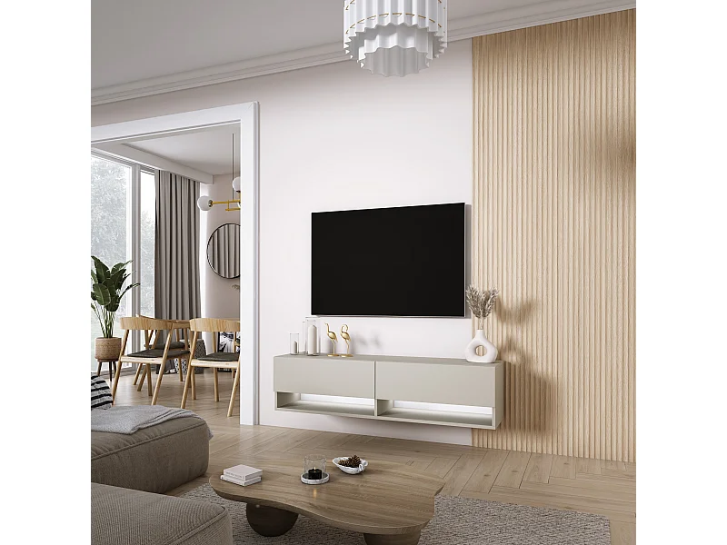 Meuble TV 140 cm Cachemire, LED blanc, 140 x 32 x 34 cm