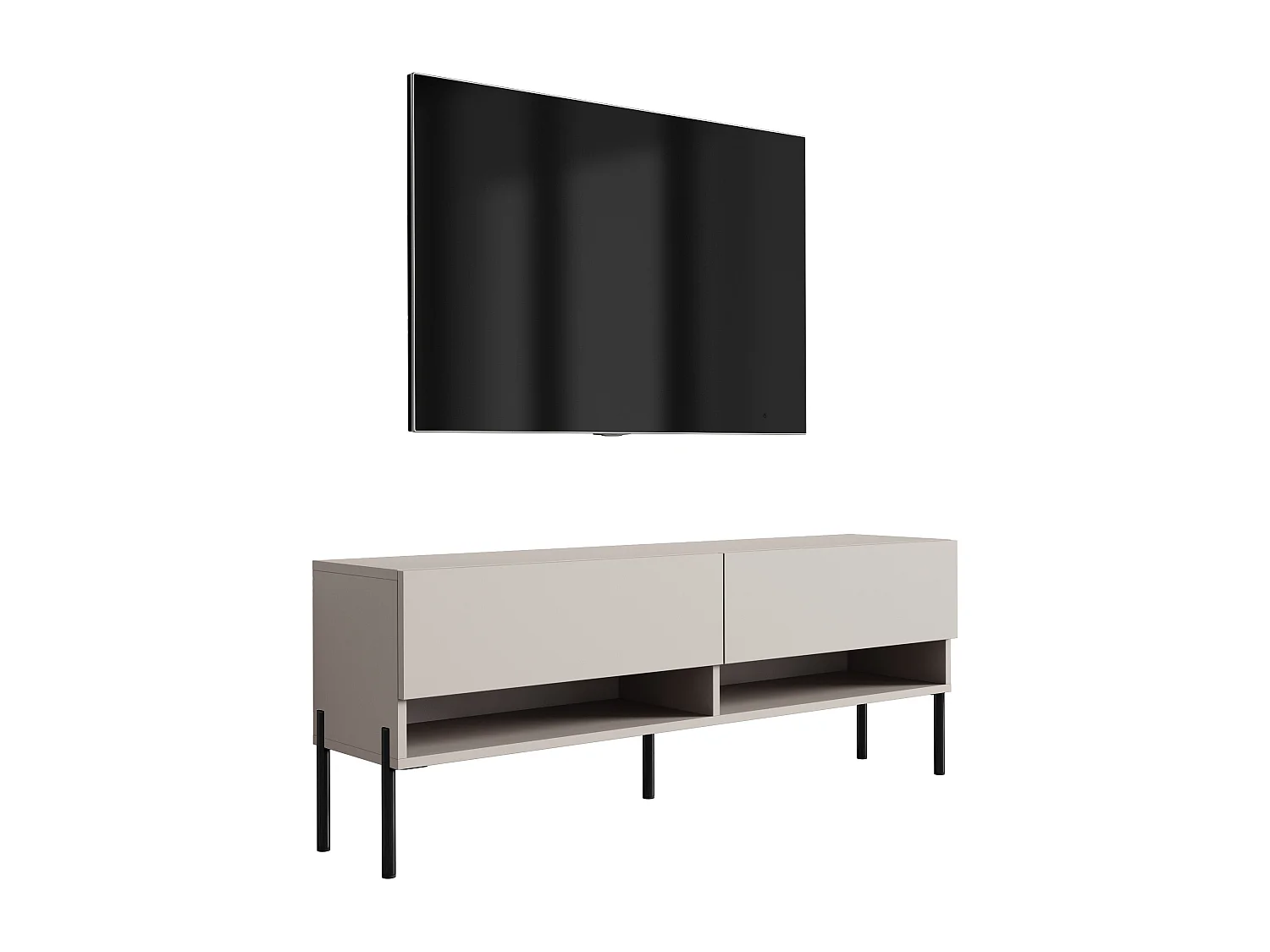 Meuble TV 140 cm Cachemire, pieds droits noirs, 140 x 32 x 52 cm