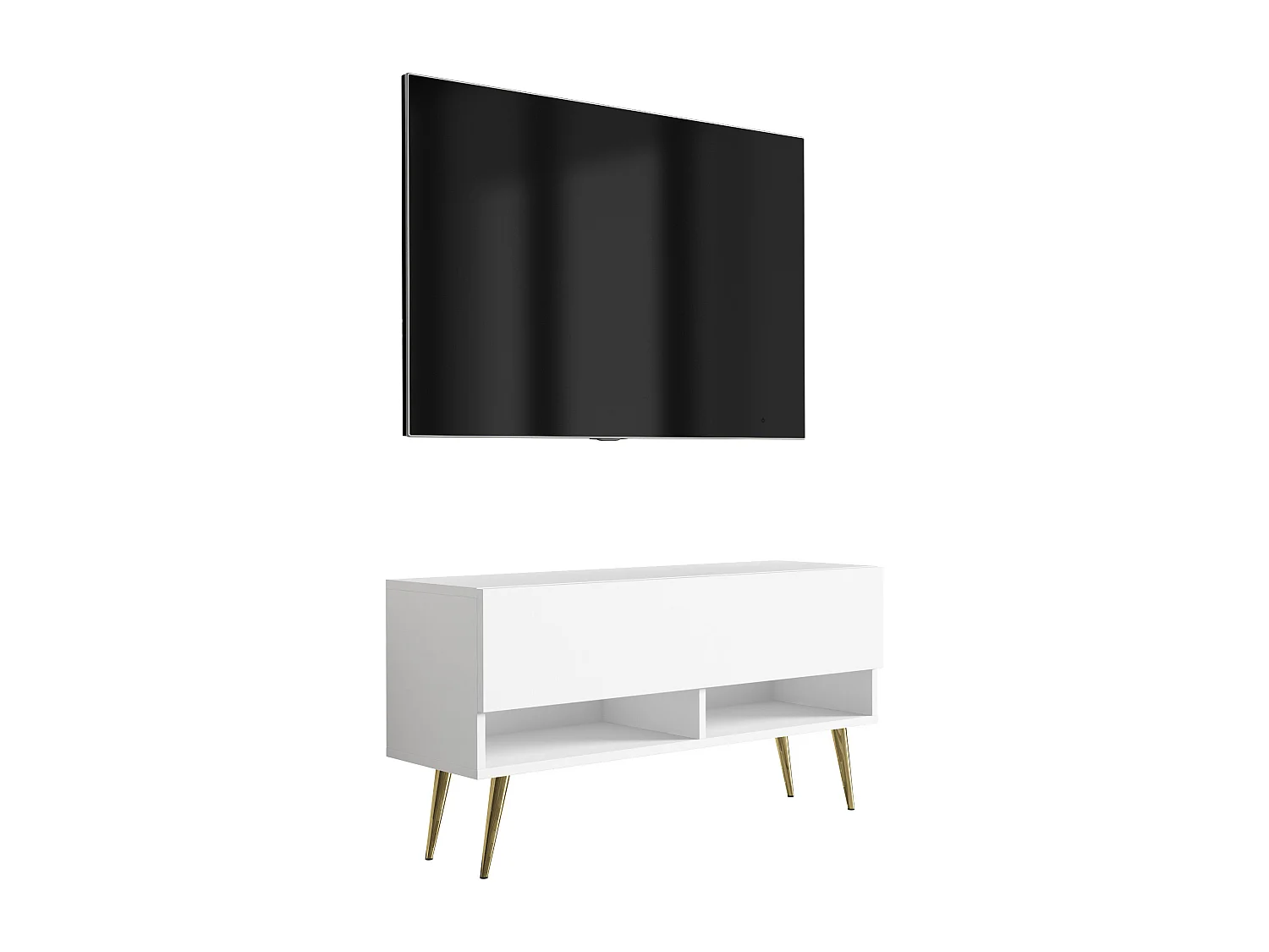 TV-Lowboard 100 cm Mattweiß, goldene schräge Beine, 100 × 32 × 52 cm