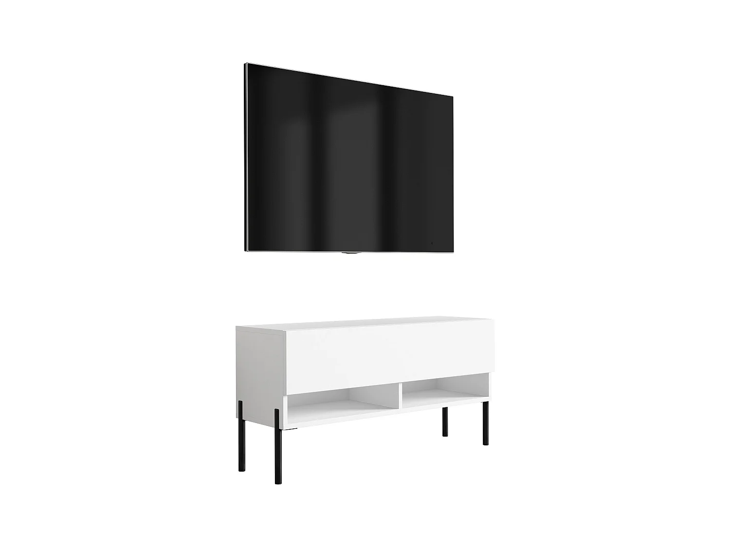 Suporte de TV 100 cm Branco Fosco, pernas pretas retas, 100 × 32 × 52 cm
