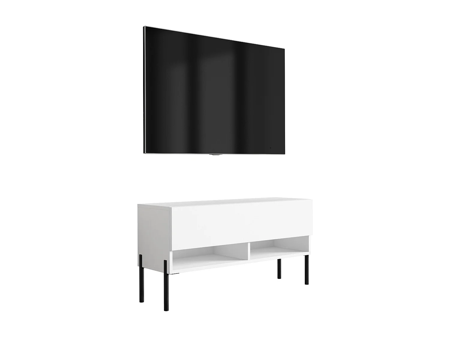 TV-Lowboard 100 cm Mattweiß, gerade schwarze Beine, 100 × 32 × 52 cm