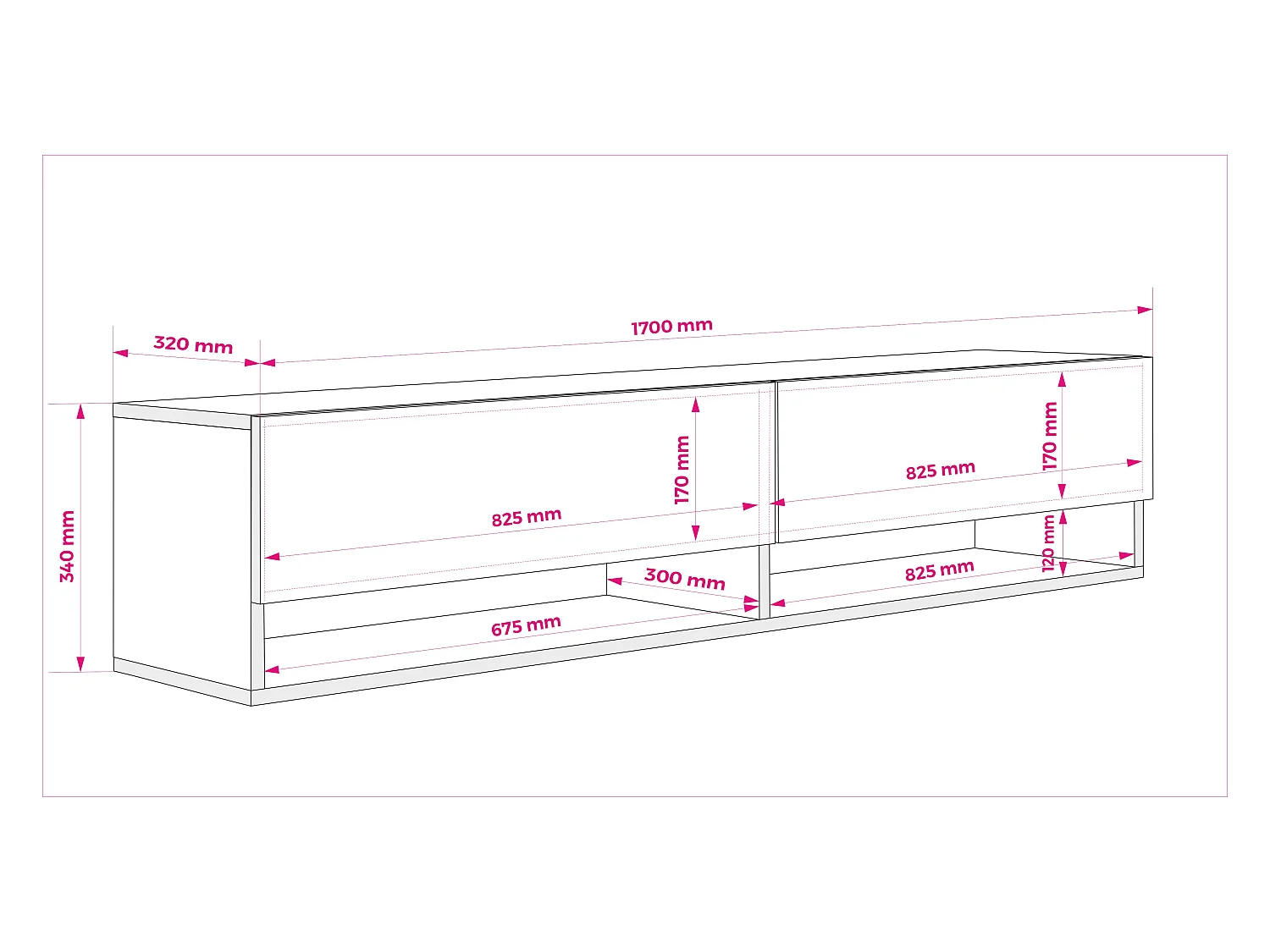 Meuble TV 170 cm Cachemire, 170 x 32 x 34 cm