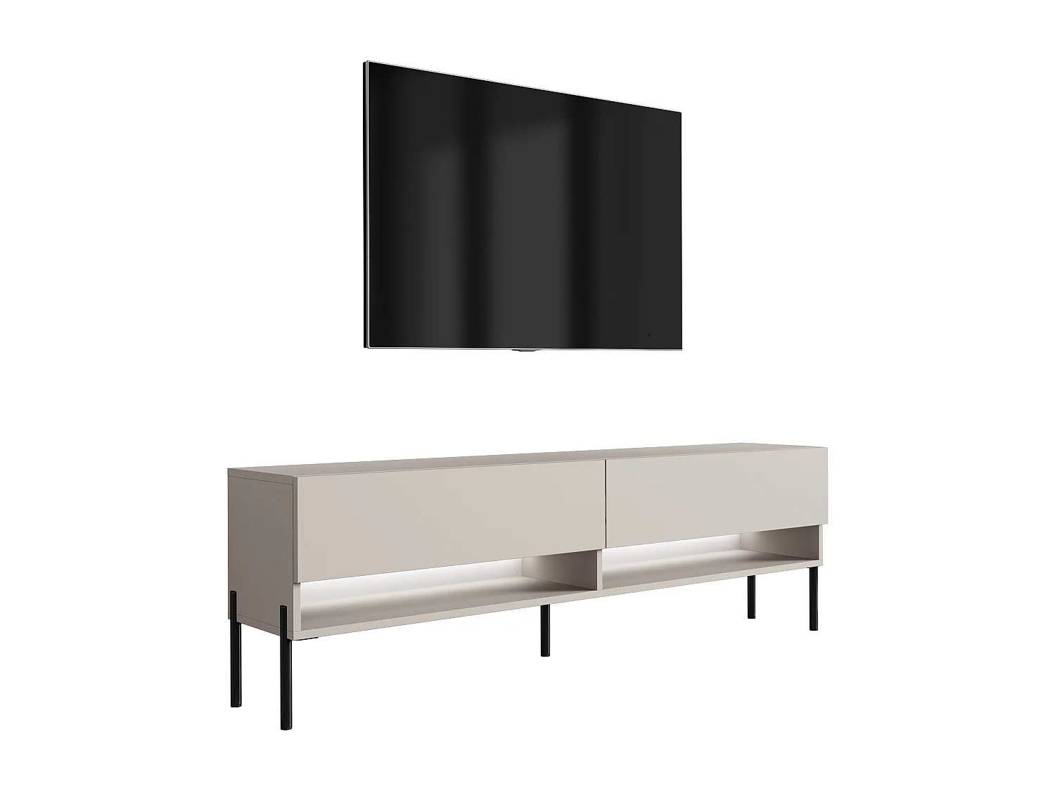 Meuble TV 170 cm Cachemire, pieds droits noirs, LED blanche, 170 x 32 x 52 cm