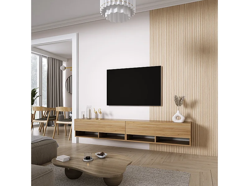 Meuble TV 200 (2 x 100) cm Chêne Craft, 200 x 32 x 52 cm