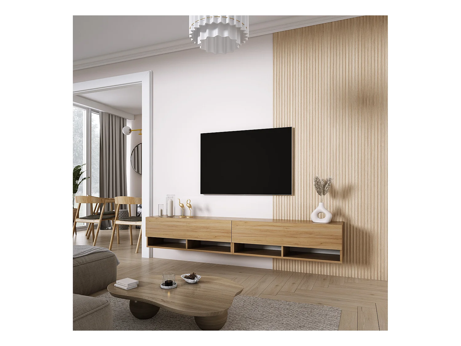 TV-Lowboard 200 (2 x 100) cm Eiche Craft, 200 × 32 × 34 cm