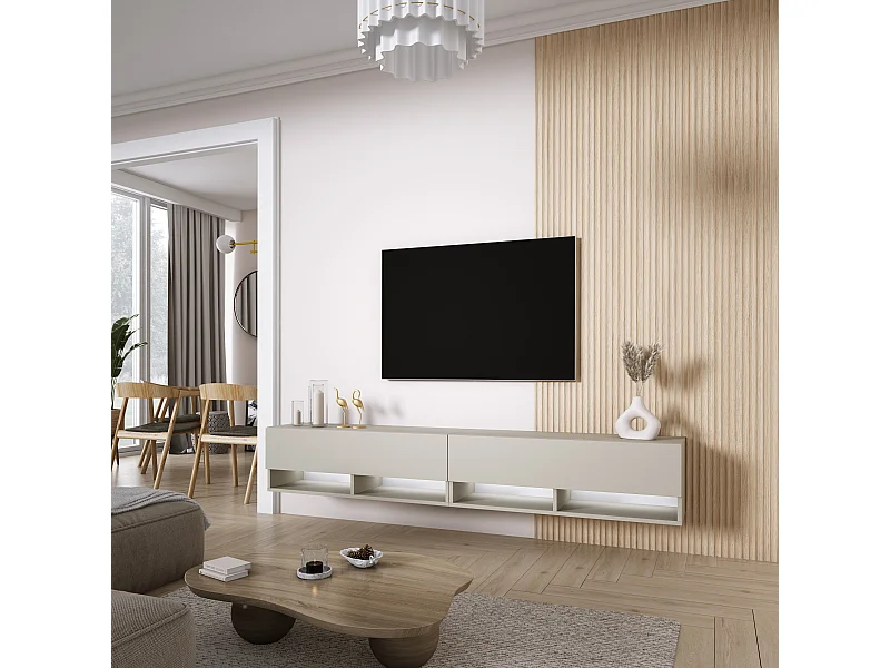 Meuble TV 200 (2 x 100) cm Cachemire, LED blanc, 200 x 32 x 52 cm
