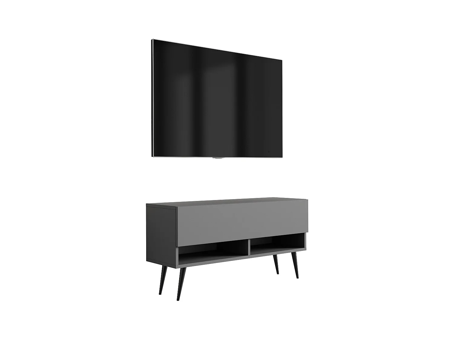Meuble TV 100 cm Anthracite, pieds obliques noirs, 100 x 32 x 52 cm