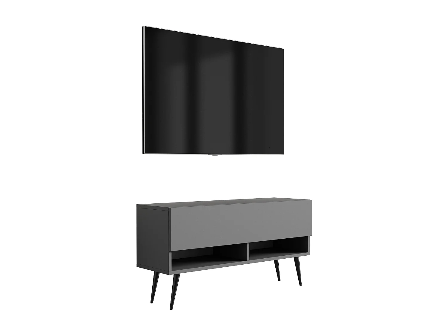 Meuble TV 100 cm Anthracite, pieds obliques noirs, 100 x 32 x 52 cm