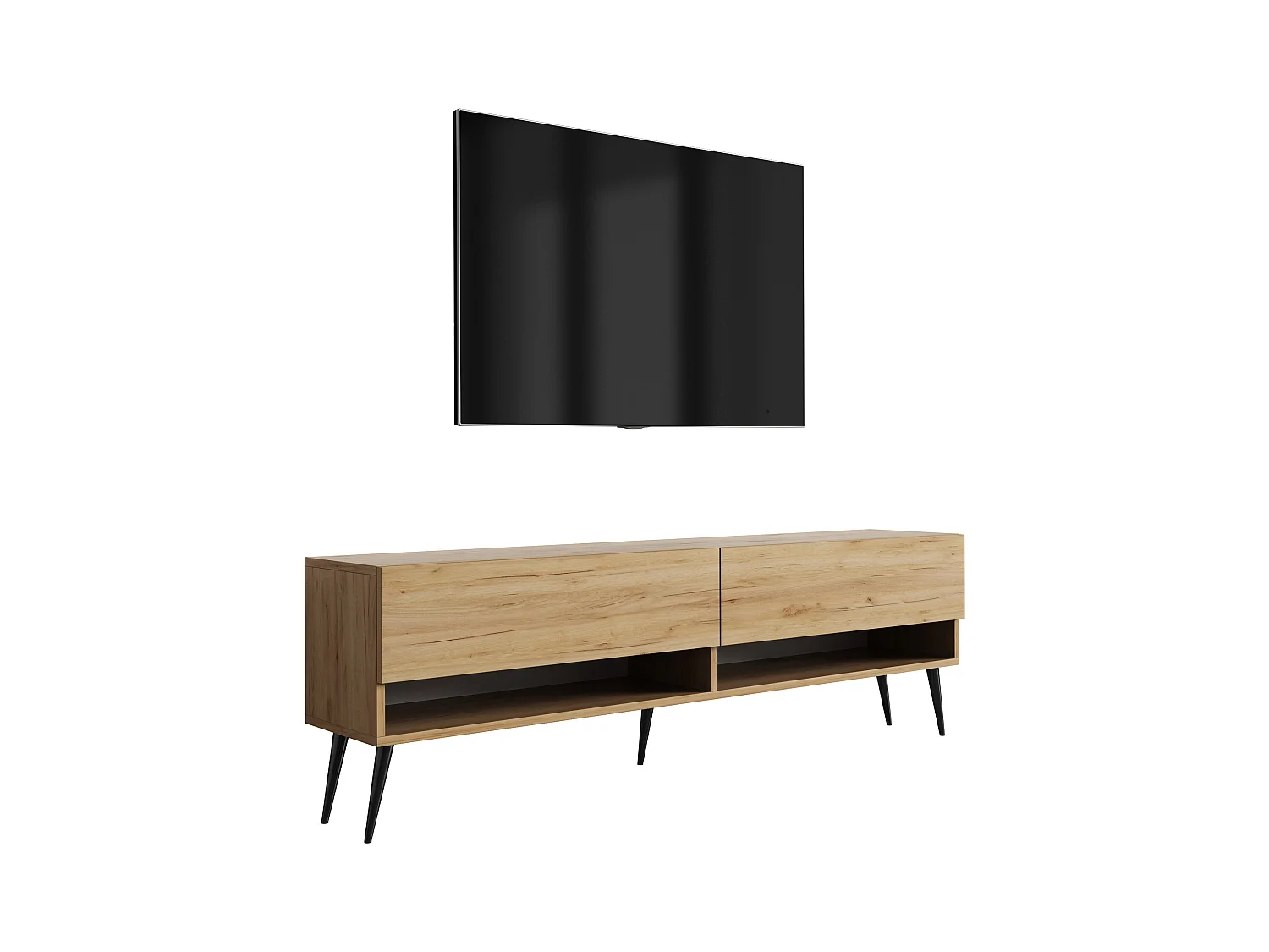 Meuble TV 170 cm Chêne Craft, pieds obliques noirs, 170 x 32 x 52 cm