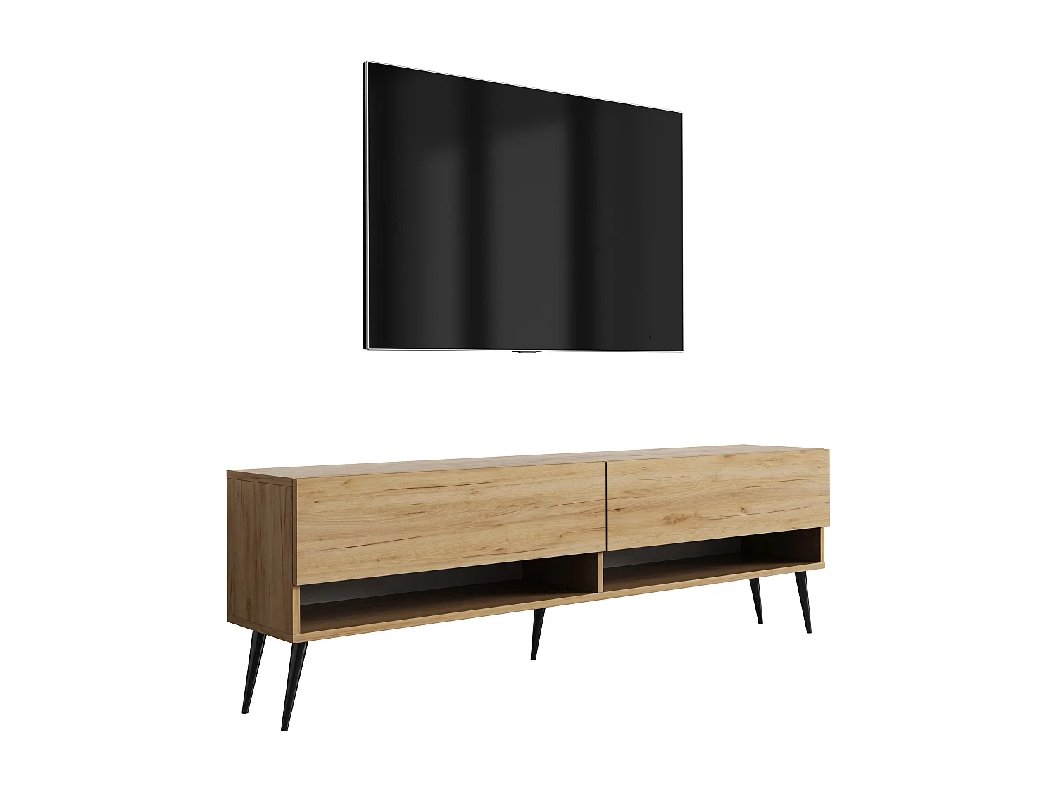 Meuble TV 170 cm Chêne Craft, pieds obliques noirs, 170 x 32 x 52 cm