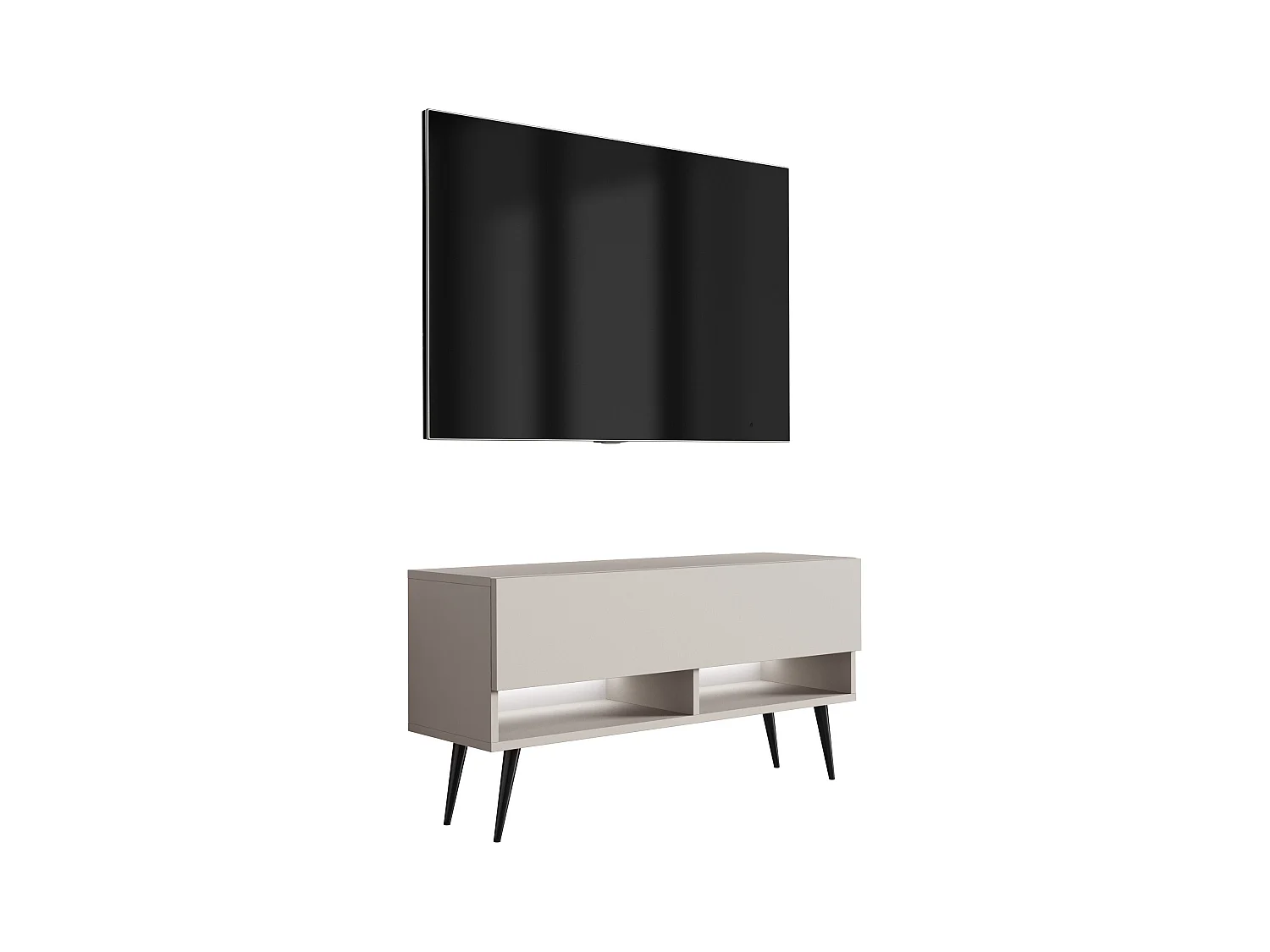 Meuble TV 100 cm Cachemire, pieds obliques noirs, LED blanche, 100 x 32 x 52 cm