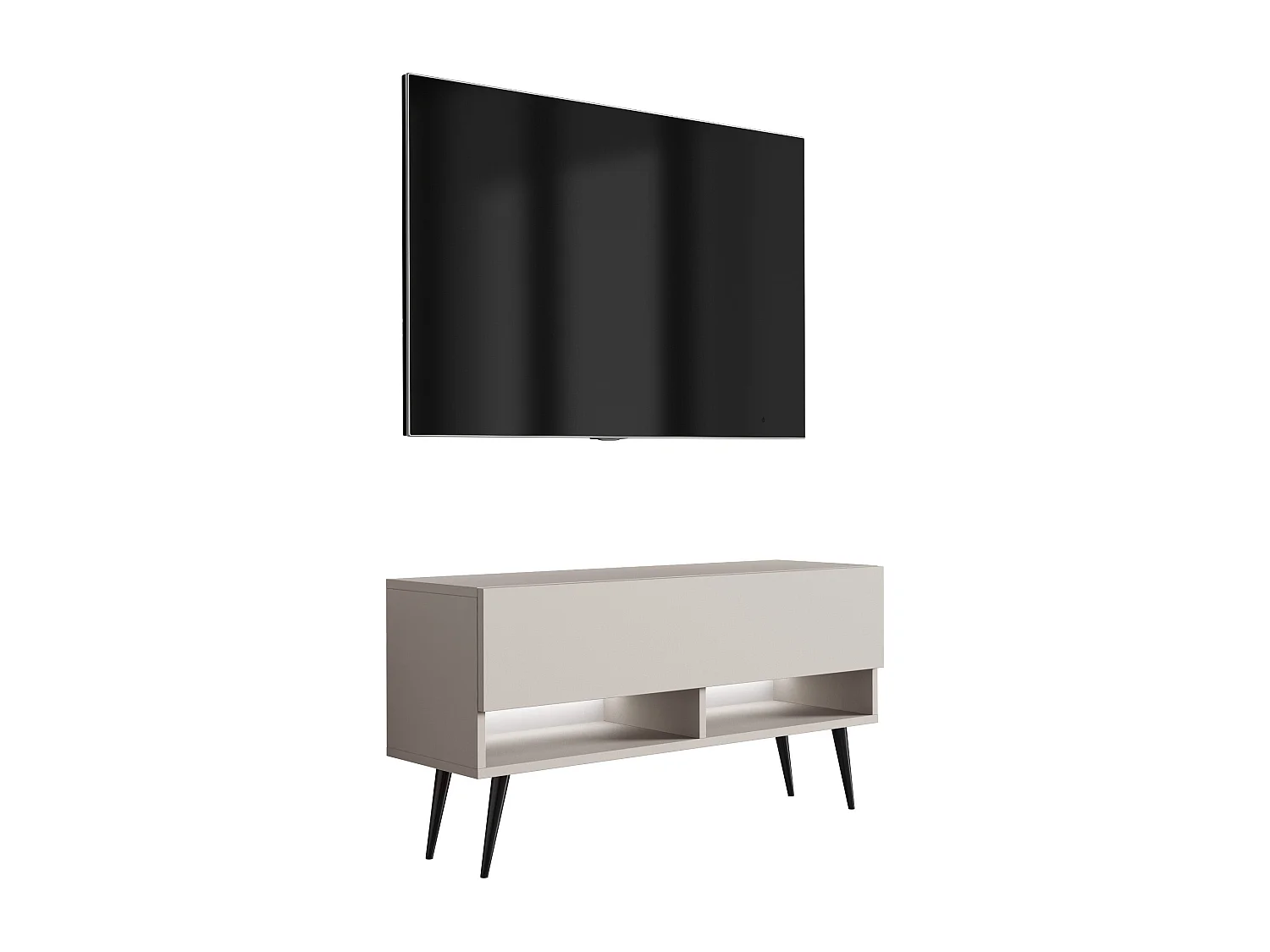 Meuble TV 100 cm Cachemire, pieds obliques noirs, LED blanche, 100 x 32 x 52 cm