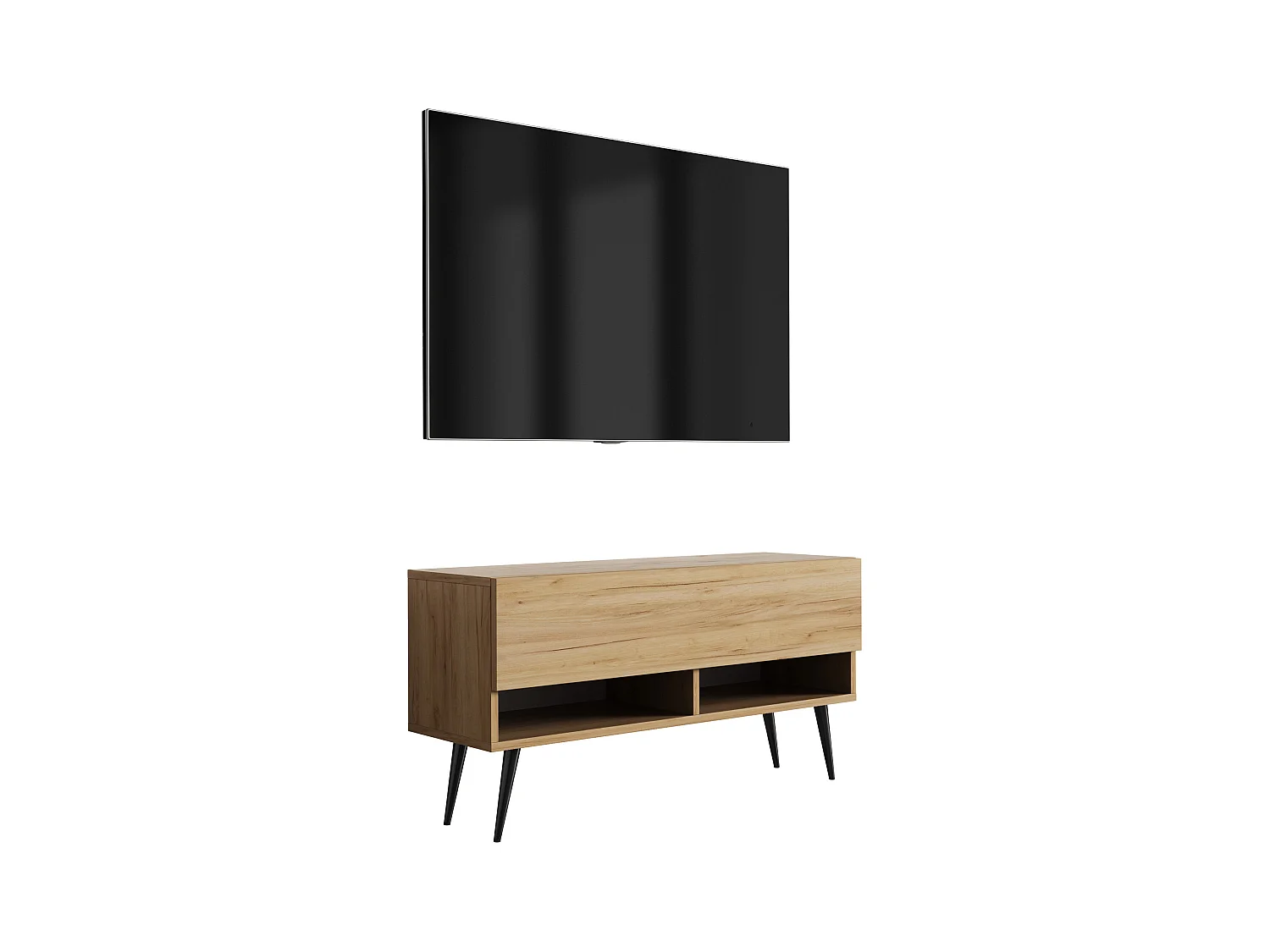 Meuble TV 100 cm Chêne Craft, pieds obliques noirs, 100 x 32 x 52 cm