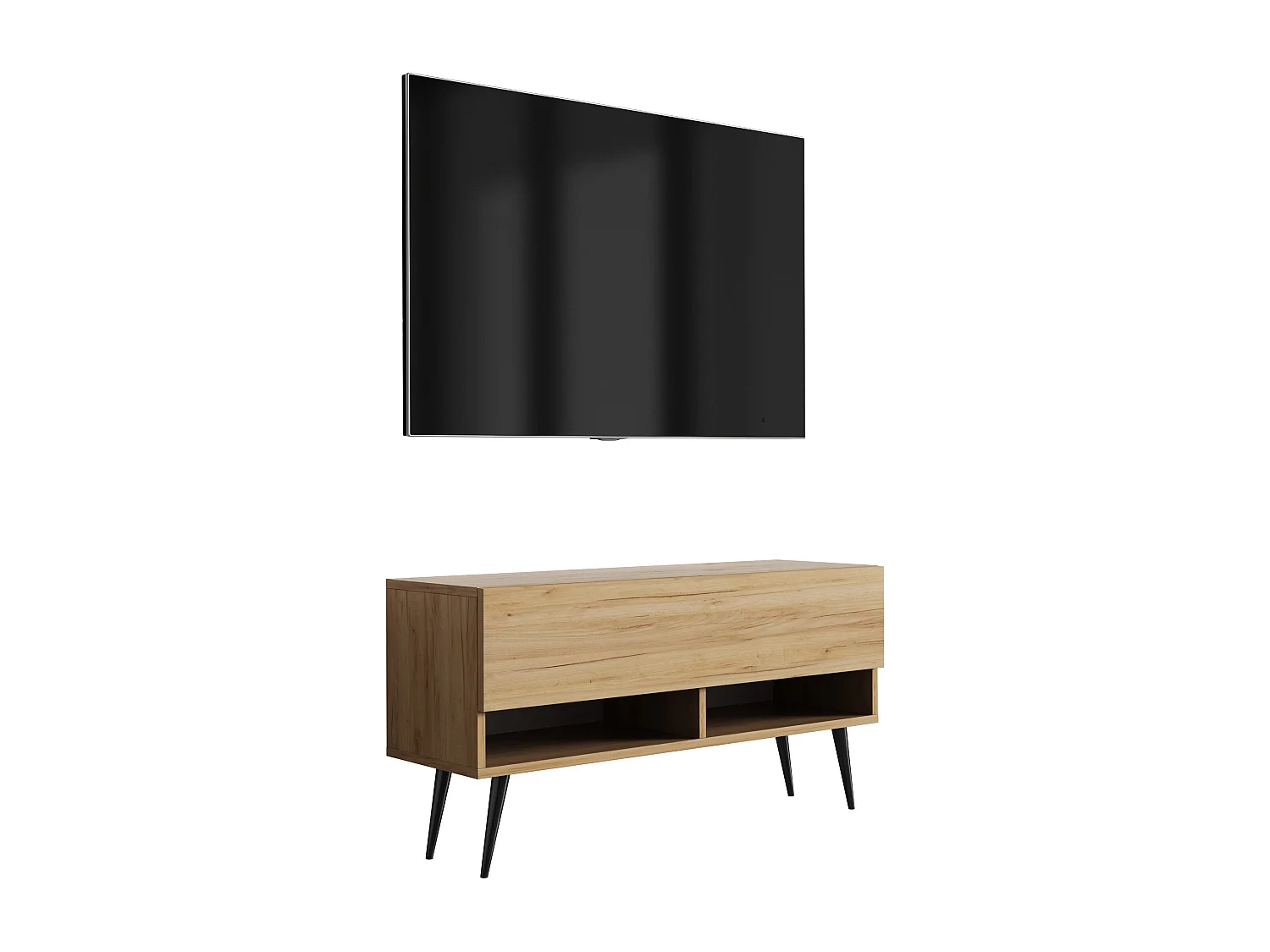 Mueble TV 100 cm Roble Craft, patas negras, 100 × 32 × 52 cm