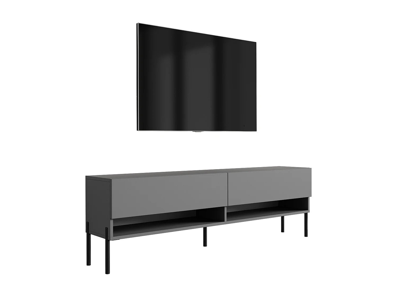 Meuble TV 170 cm Anthracite, pieds droits dorés, 170 x 32 x 52 cm