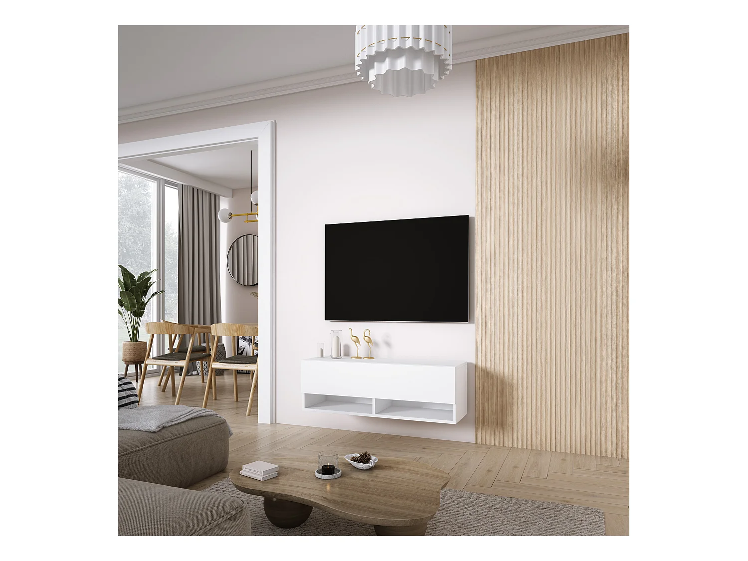 Meuble TV 100 cm Blanc Mat, 100 x 32 x 34 cm