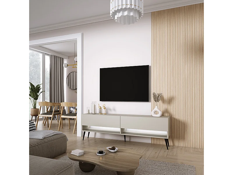 Mobile TV 170 cm Cachemire, gambe nere inclinate, LED bianco, 170 × 32 × 52 cm