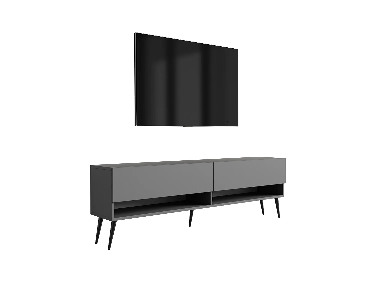 Meuble TV 170 cm Anthracite, pieds obliques noirs, 170 x 32 x 52 cm