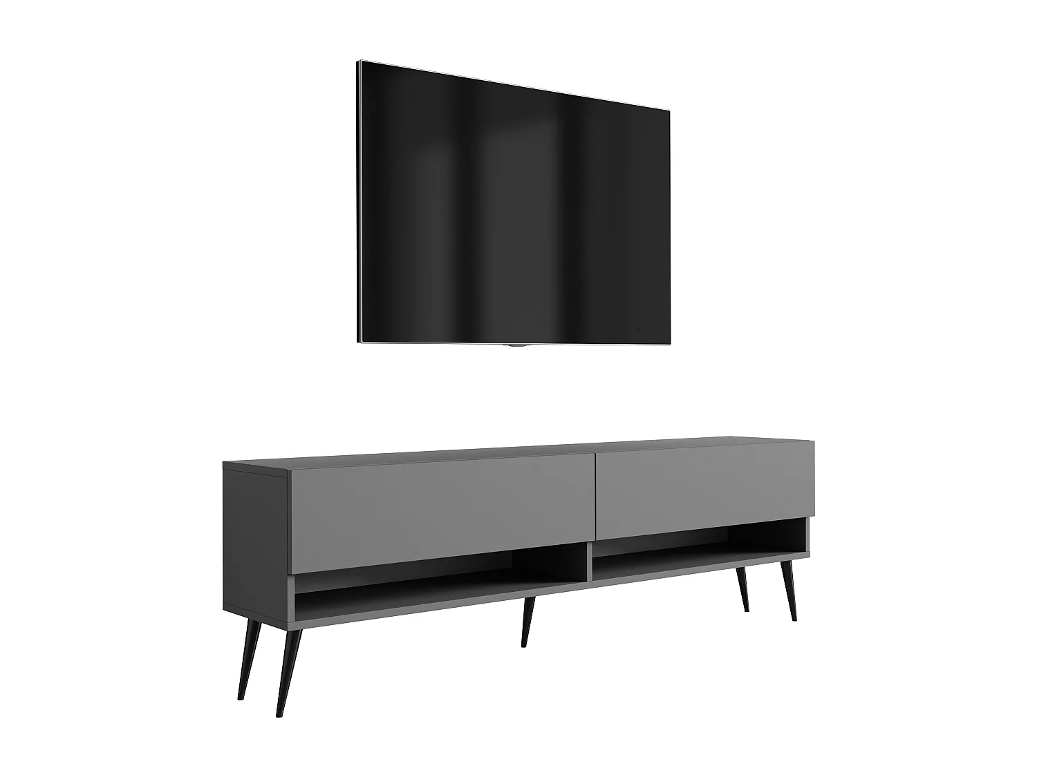 Meuble TV 170 cm Anthracite, pieds obliques noirs, 170 x 32 x 52 cm