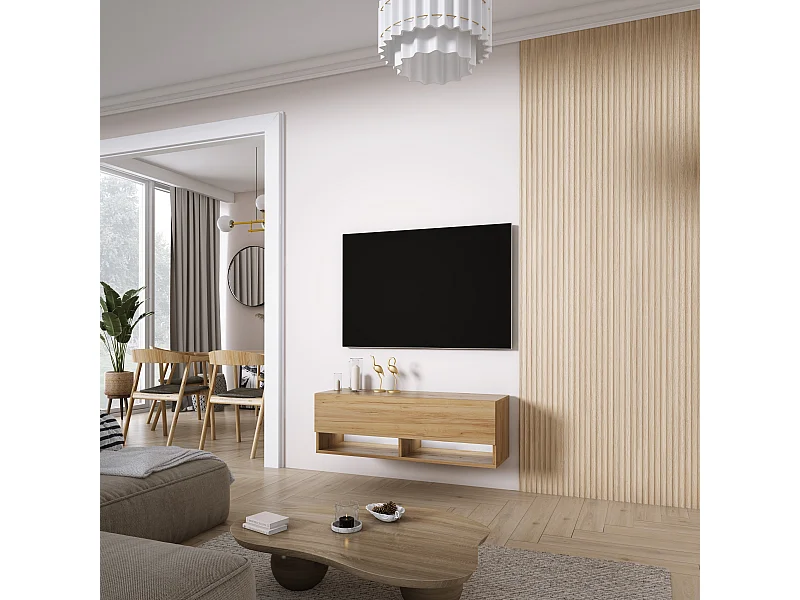 Meuble TV 100 cm Chêne Craft, LED blanc, 100 x 32 x 34 cm