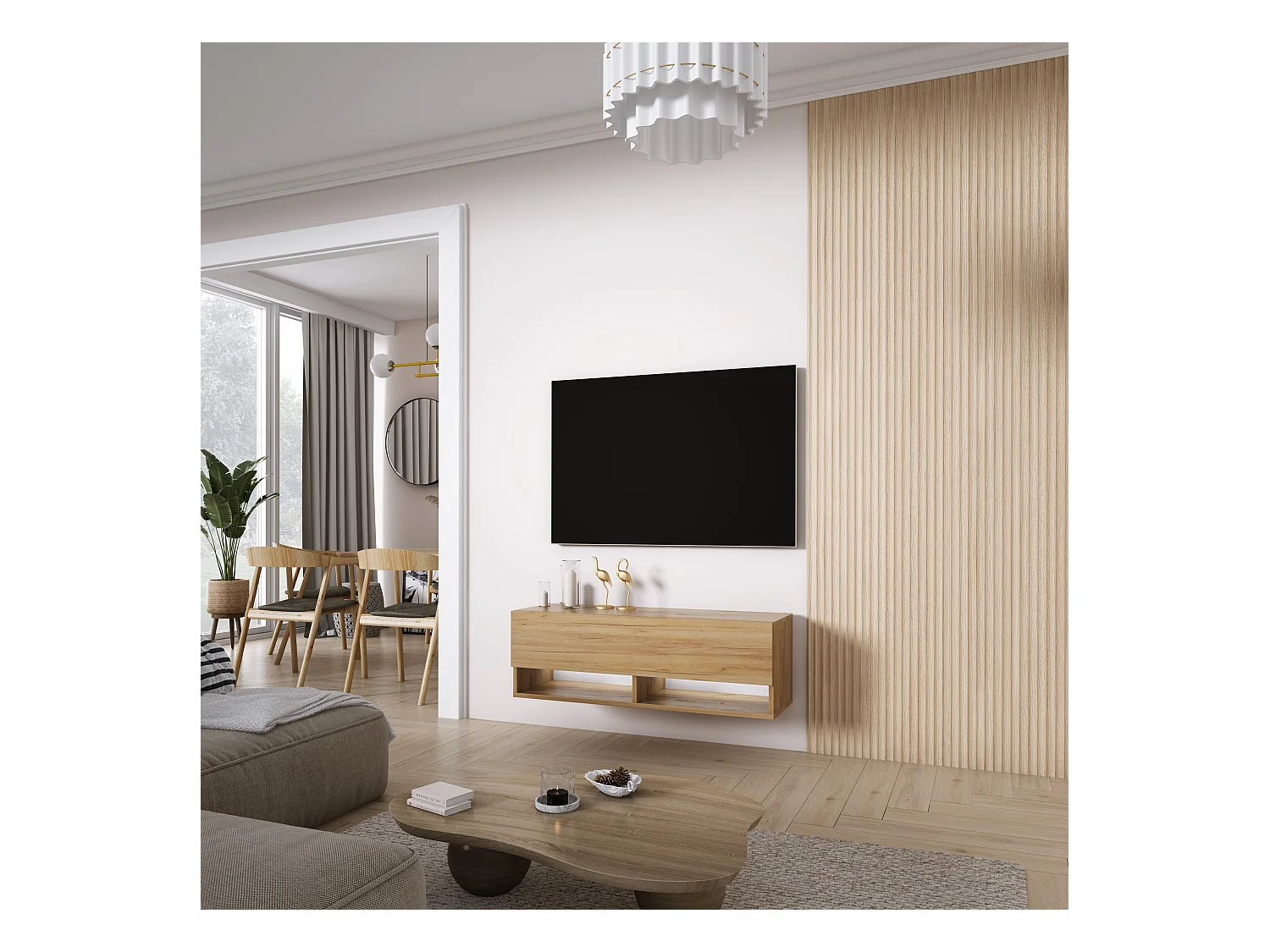 TV-Lowboard 100 cm Eiche Craft, weiße LED, 100 × 32 × 34 cm
