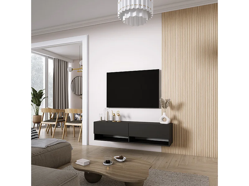 Mueble TV 140 cm Negro Mate, 140 × 32 × 34 cm