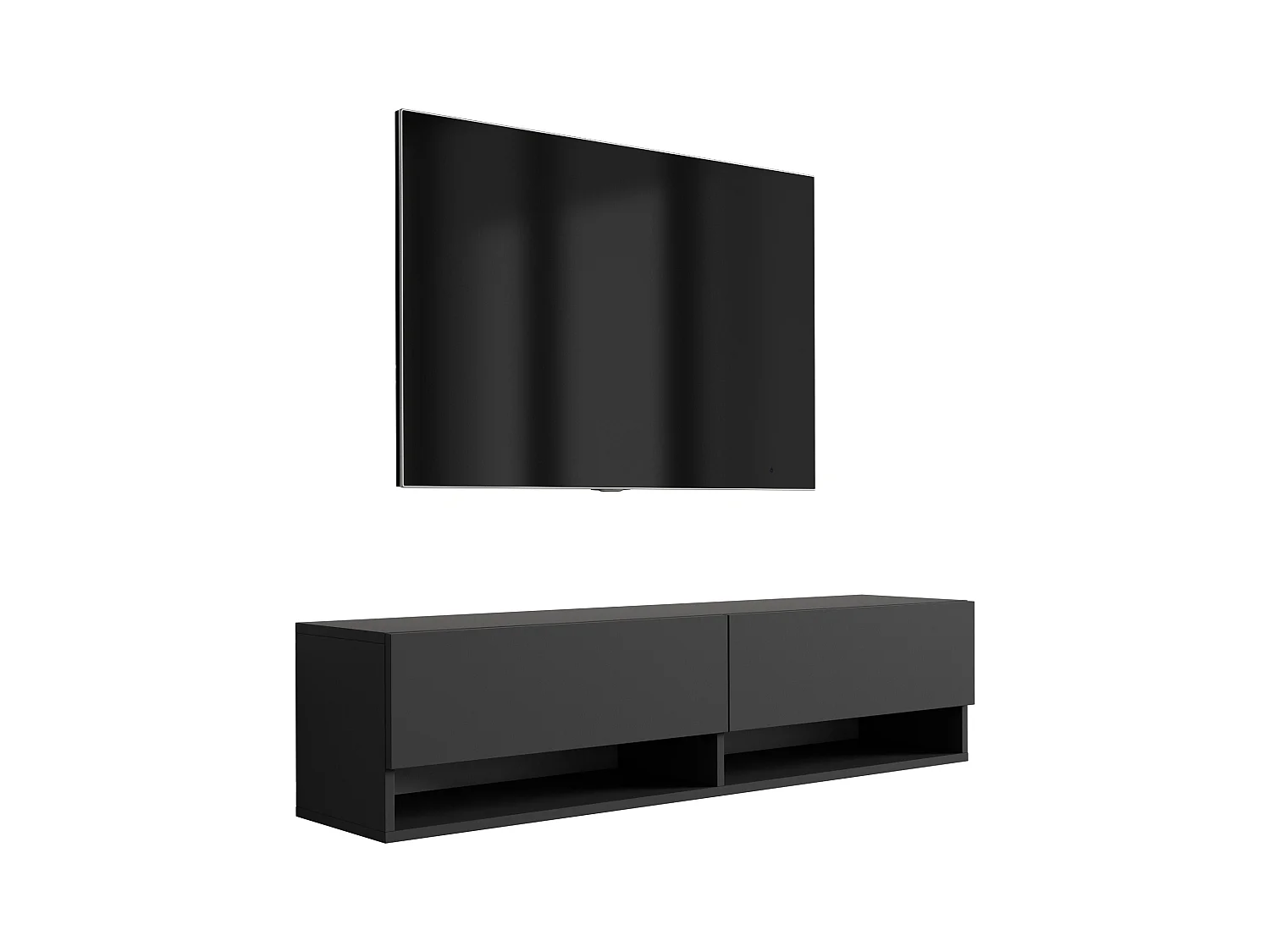Meuble TV 140 cm Noir Mat, 140 x 32 x 34 cm