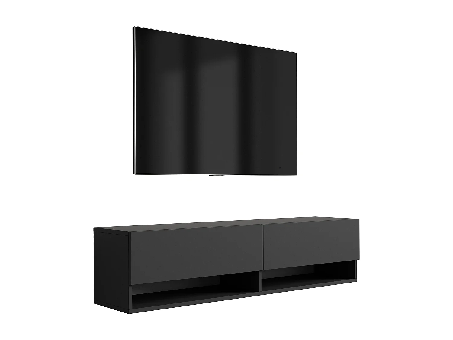 Meuble TV 140 cm Noir Mat, 140 x 32 x 34 cm