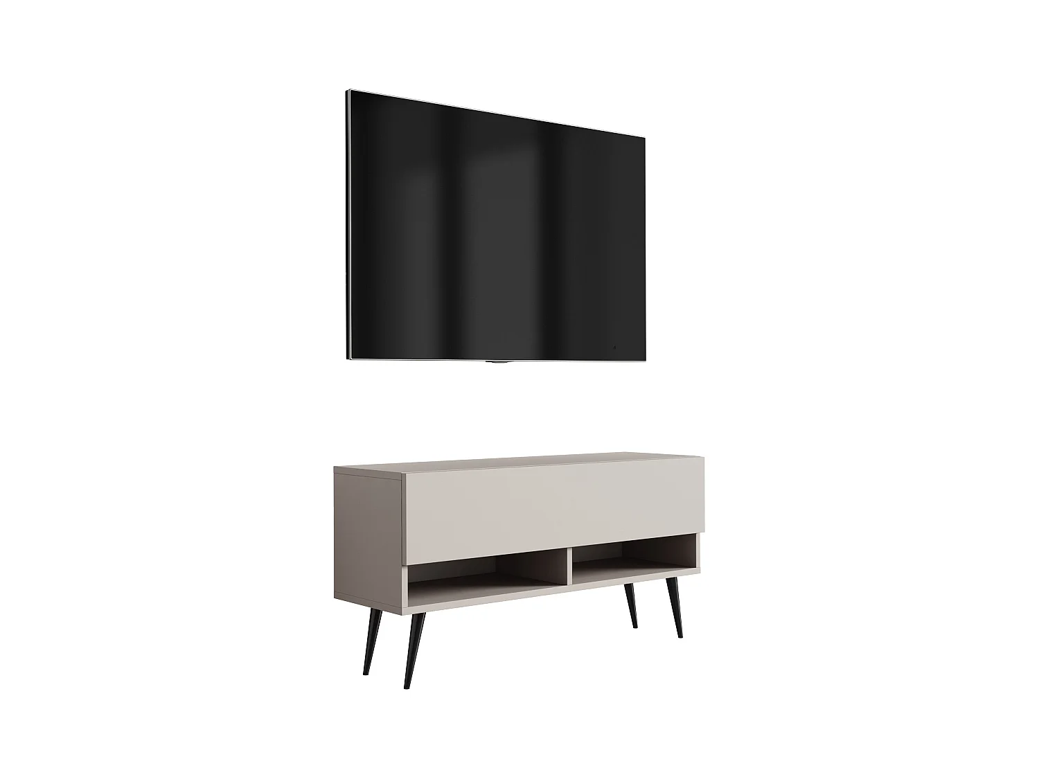 Meuble TV 100 cm Cachemire, pieds obliques noirs, 100 x 32 x 52 cm