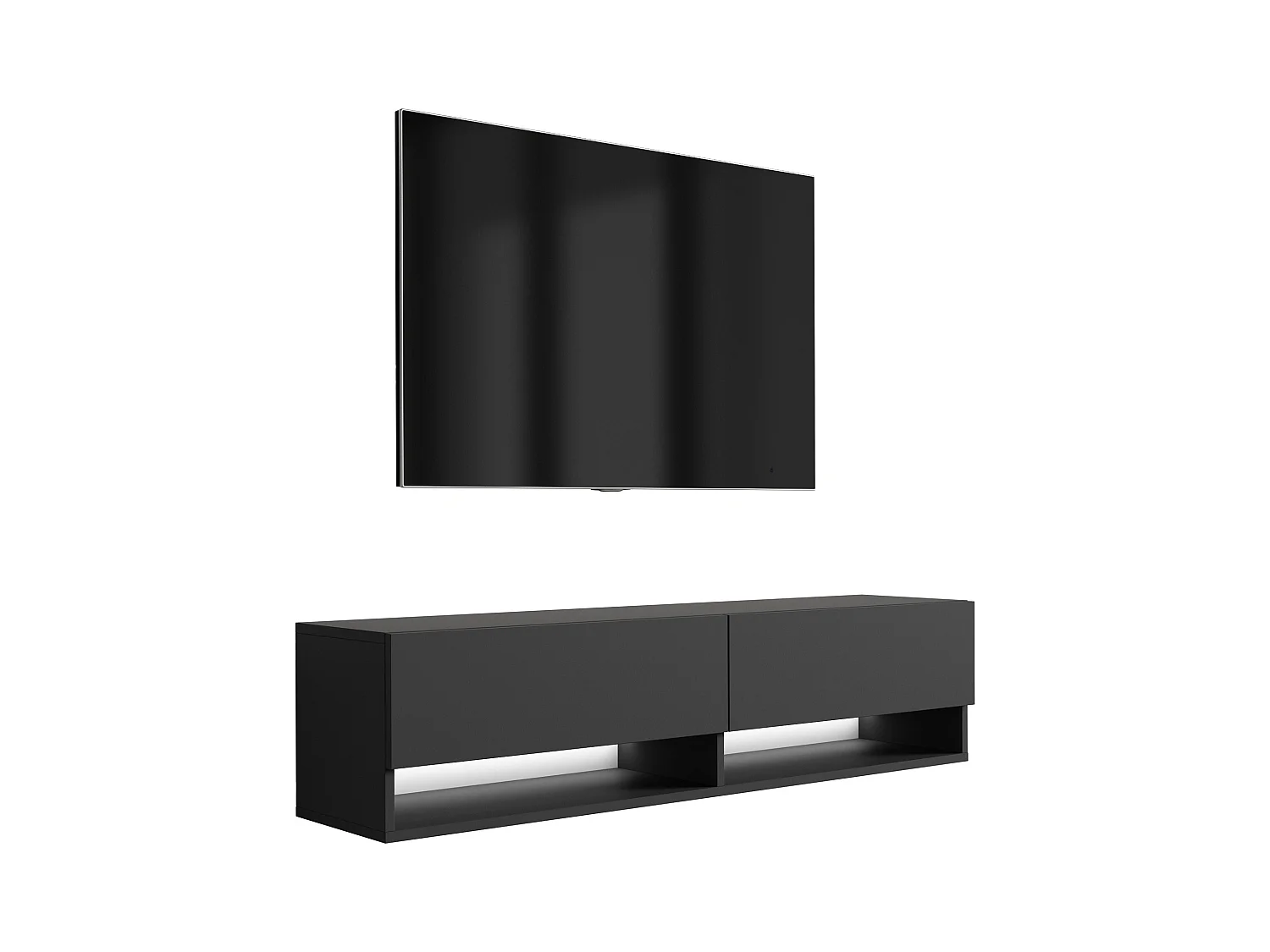 Meuble TV 140 cm Noir Mat, LED blanc, 140 x 32 x 34 cm