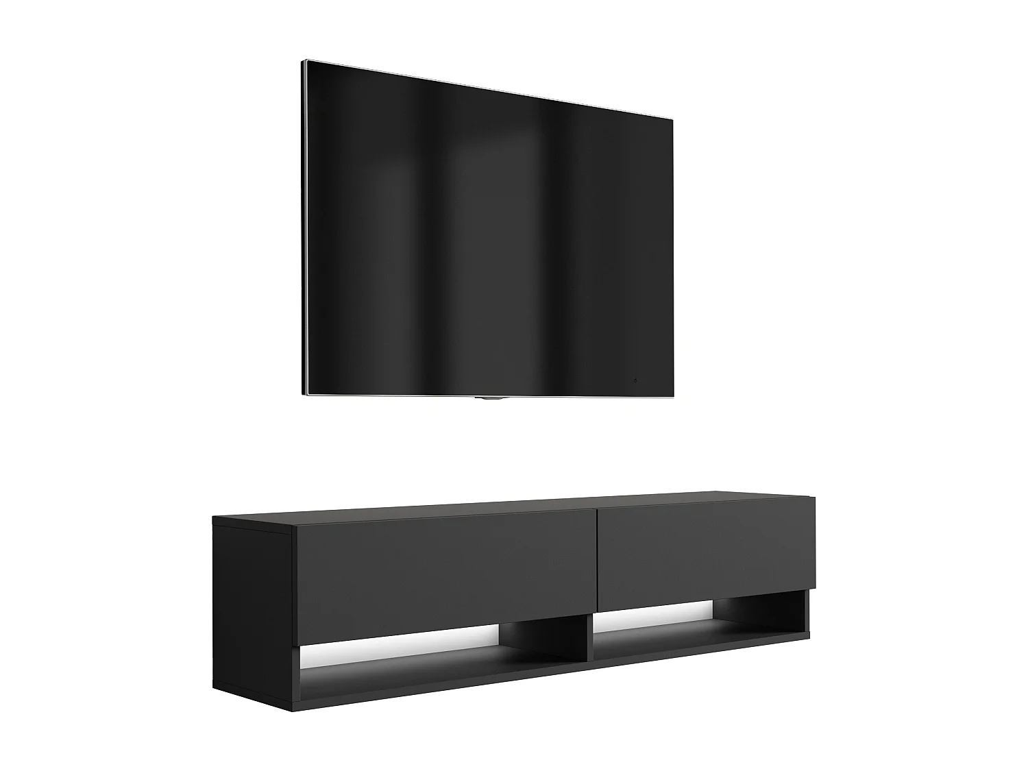 Meuble TV 140 cm Noir Mat, LED blanc, 140 x 32 x 34 cm