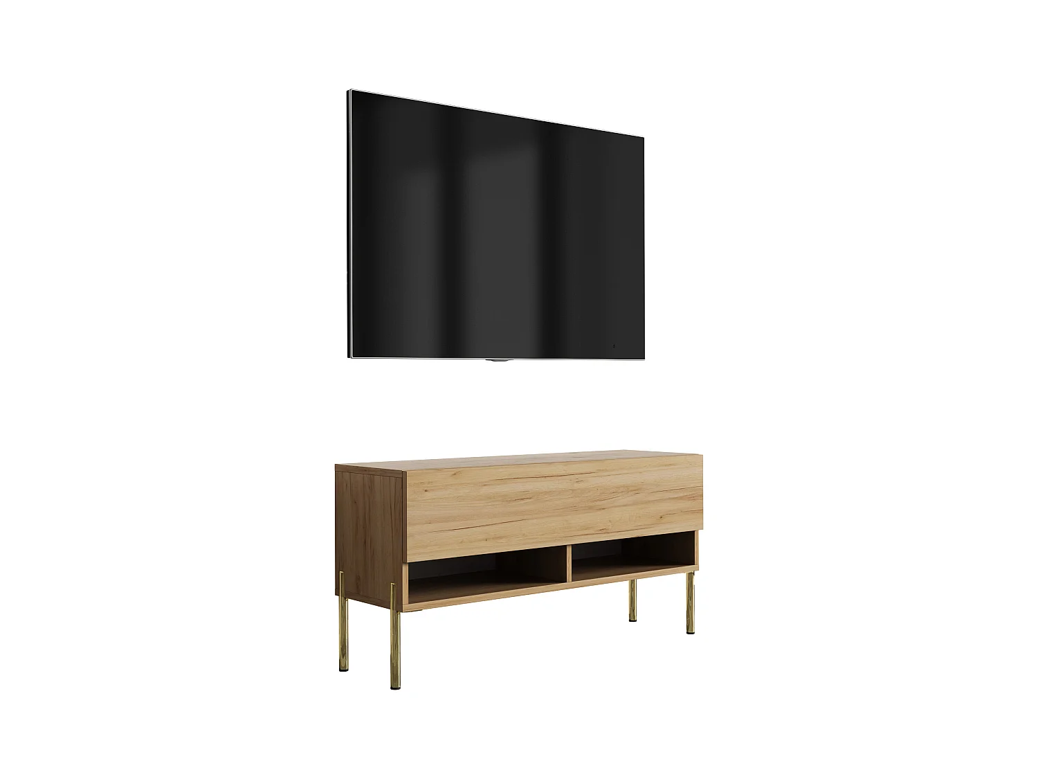 Meuble TV 100 cm Chêne Craft, pieds droits dorés, 100 x 32 x 52 cm