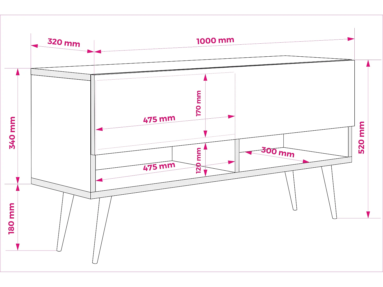TV-skab: Craft Oak, lige guldben, 100 × 32 × 52 cm