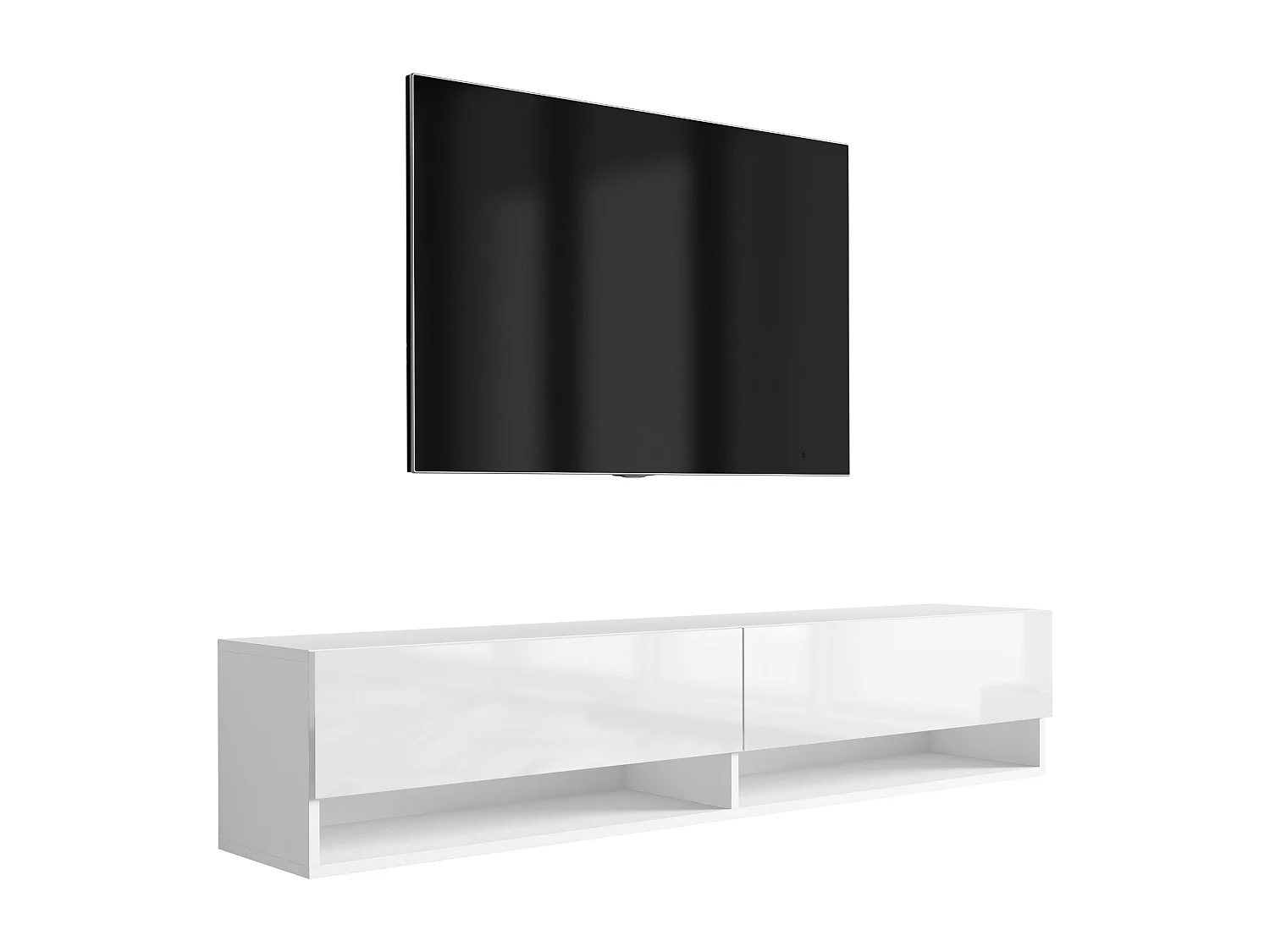 Meuble TV 170 cm Blanc Mat / Blanc Brillant, 170 x 32 x 34 cm