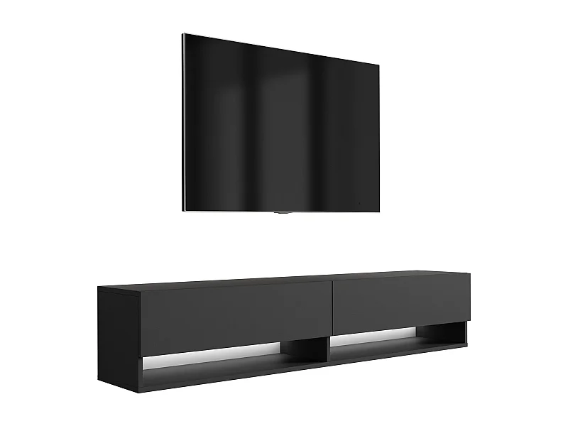 TV-Meubel 170 cm Matzwart, LED wit, 170 × 32 × 34 cm