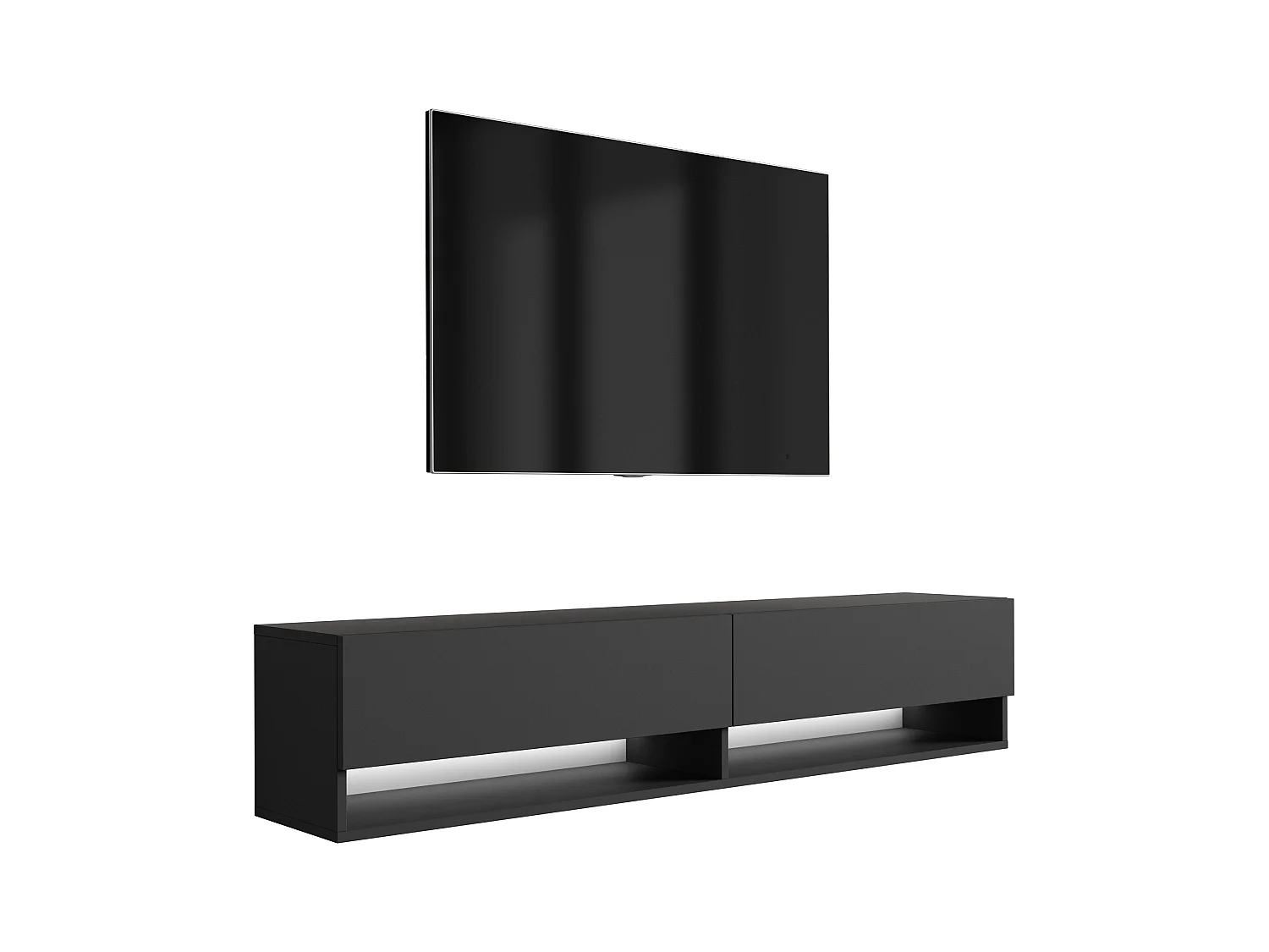 TV-Lowboard 170 cm Mattschwarz, LED weiß, 170 × 32 × 34 cm