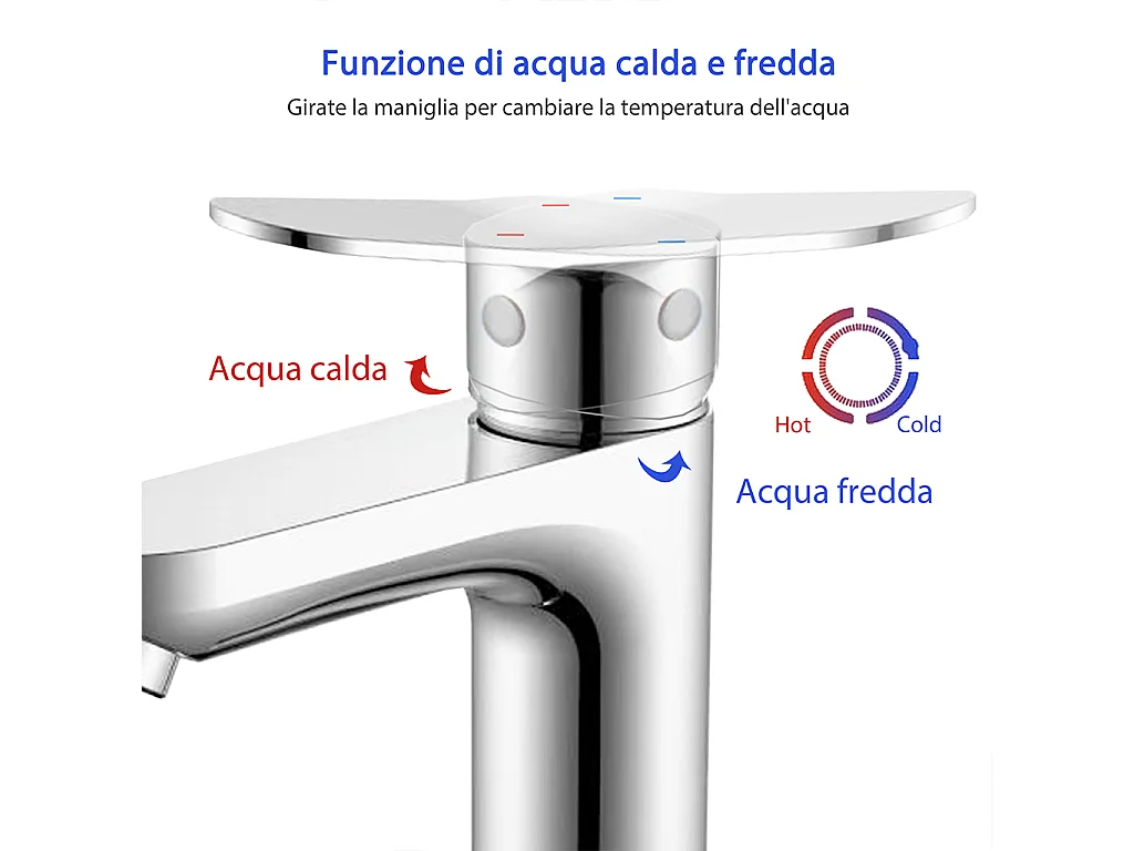 AICA ITALY Miscelatore per lavabo da bagno con flessibili acqua calda e fredda attaco G1/2" da 40cm, cromato