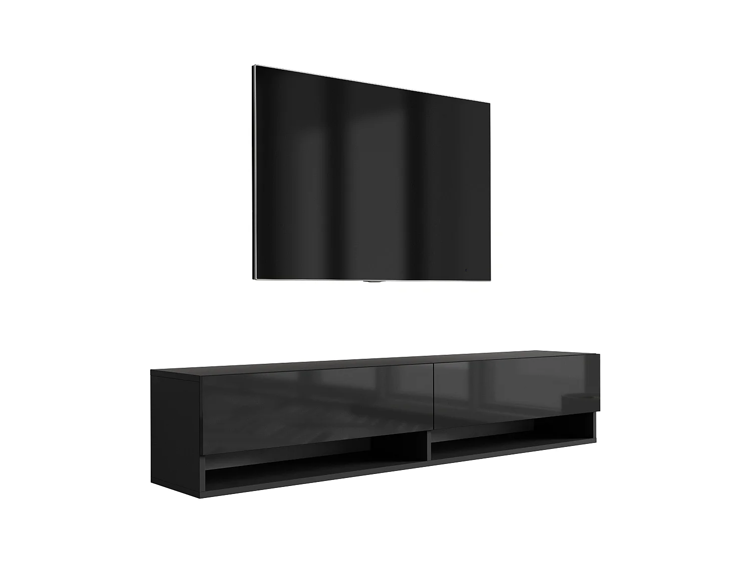 Meuble TV 170 cm Noir Mat / Noir Brillant, 170 x 32 x 34 cm