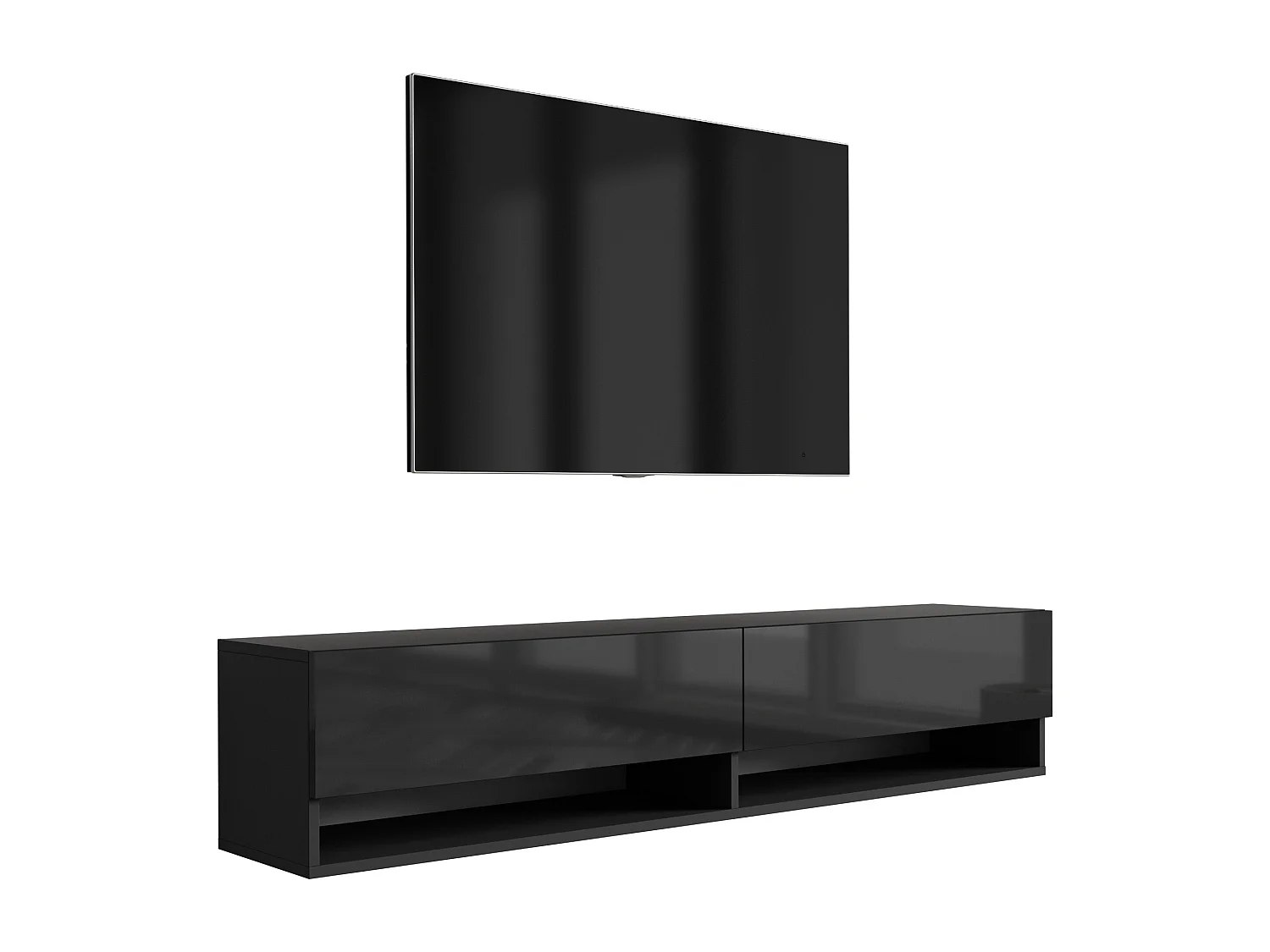 Meuble TV 170 cm Noir Mat / Noir Brillant, 170 x 32 x 34 cm