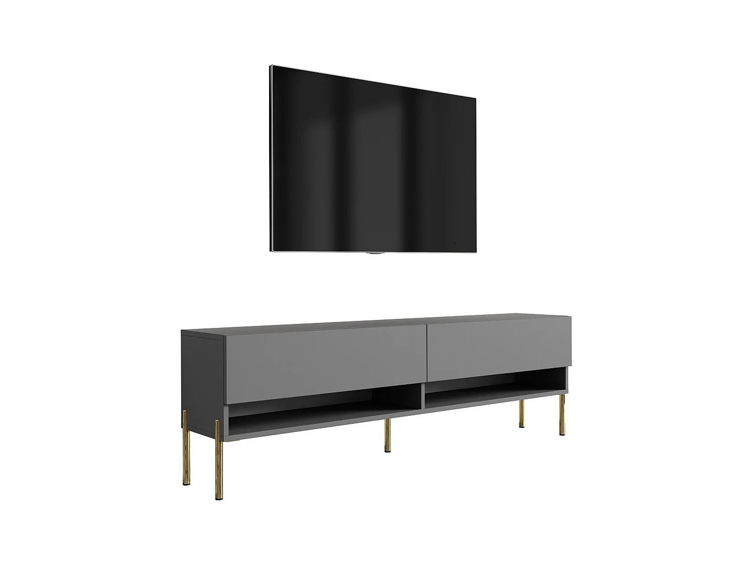 Meuble TV 170 cm Anthracite, pieds droits noirs, 170 x 32 x 52 cm
