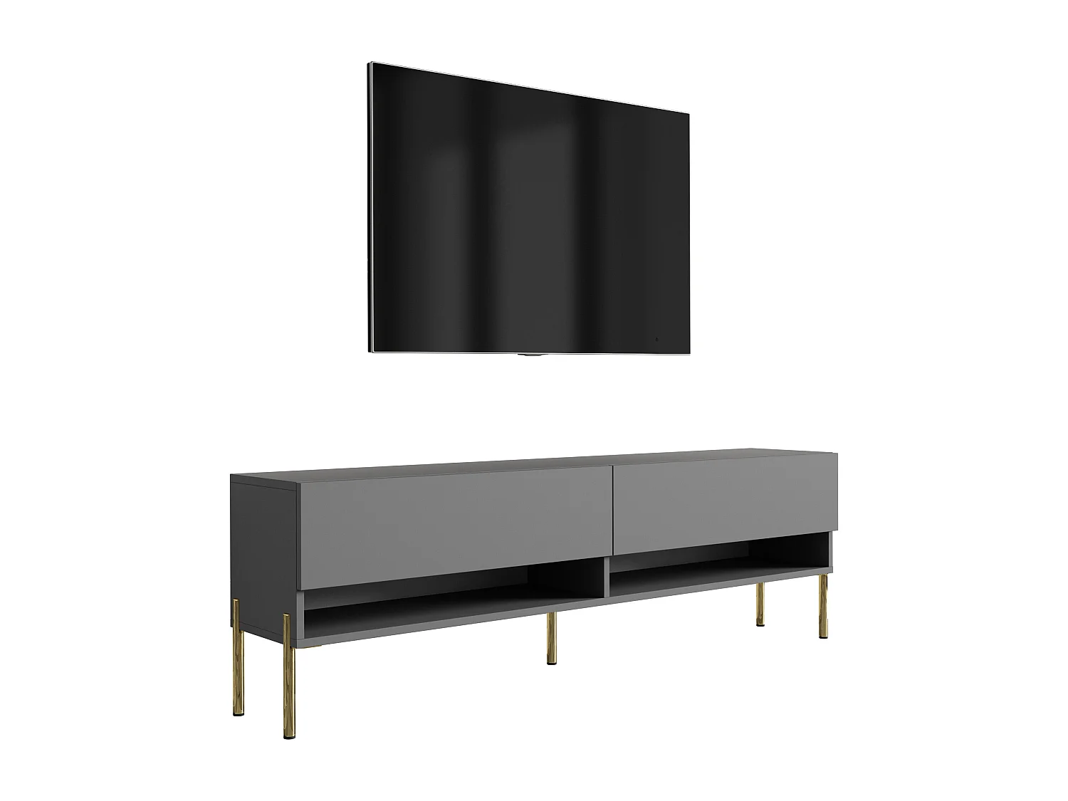 Meuble TV 170 cm Anthracite, pieds droits noirs, 170 x 32 x 52 cm