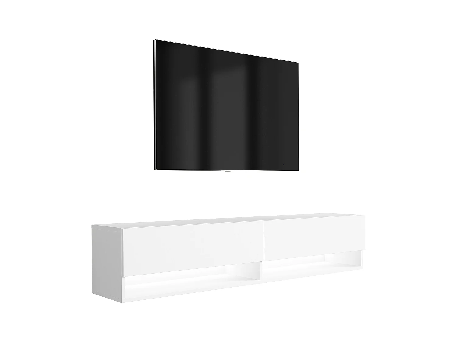 Meuble TV 170 cm Blanc Mat, LED blanc, 170 x 32 x 34 cm